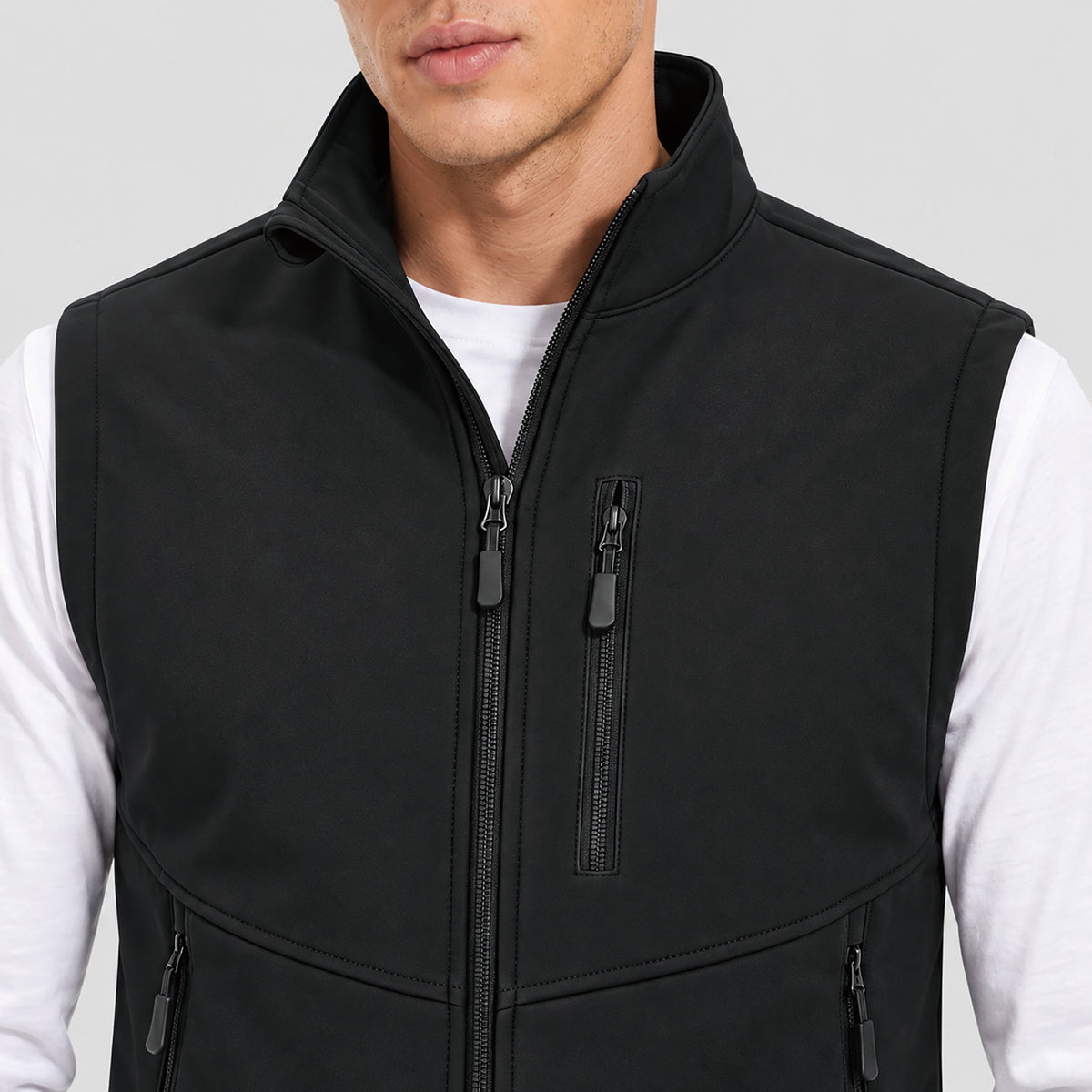 Black MAGCOMSEN Men’s Waterproof Softshell Golf Vest 6-Pocket Fleece Lined Windproof Jacket in #Color_Black