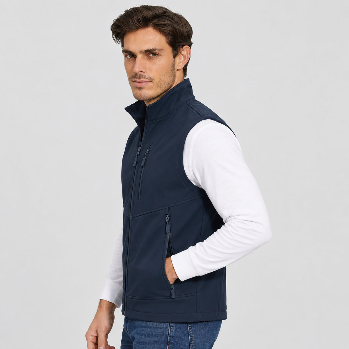 Navy MAGCOMSEN Men’s Waterproof Softshell Golf Vest 6-Pocket Fleece Lined Windproof Jacket in #Color_Navy