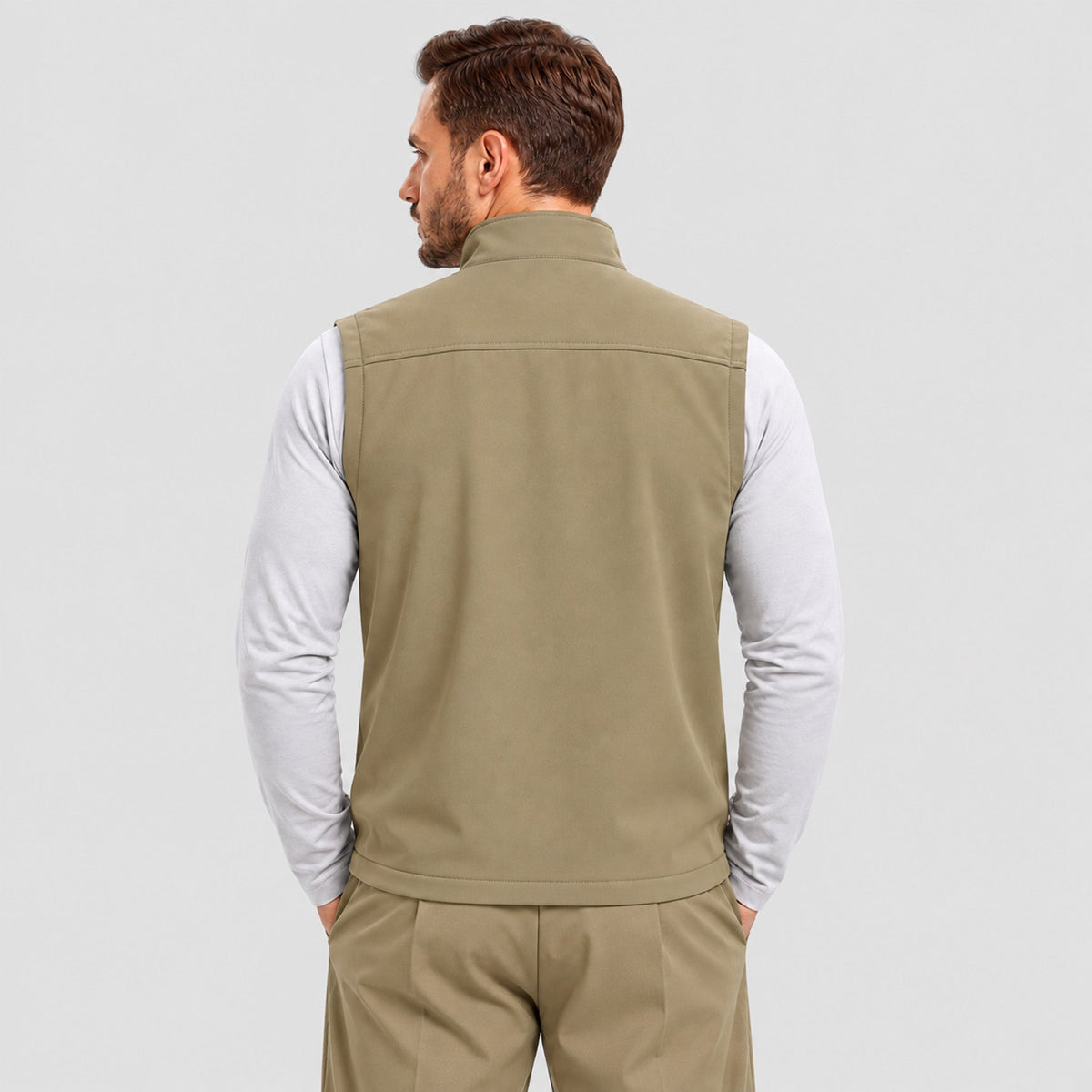 Men’s Waterproof Softshell Golf Vest 6-Pocket Fleece Lined Windproof Jacket Khaki by MAGCOMSEN