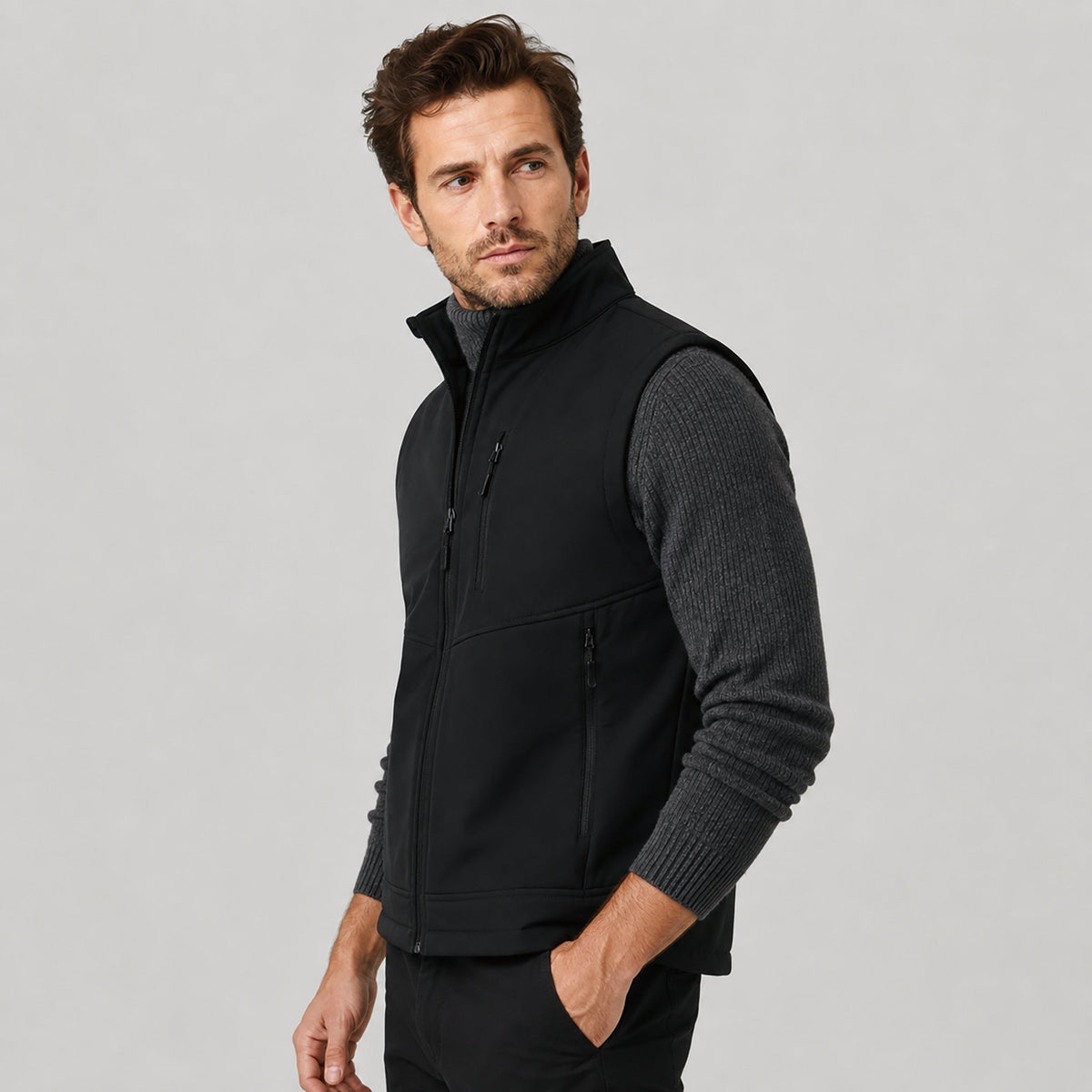Men’s Waterproof Softshell Golf Vest 6-Pocket Fleece Lined Windproof Jacket Black by MAGCOMSEN