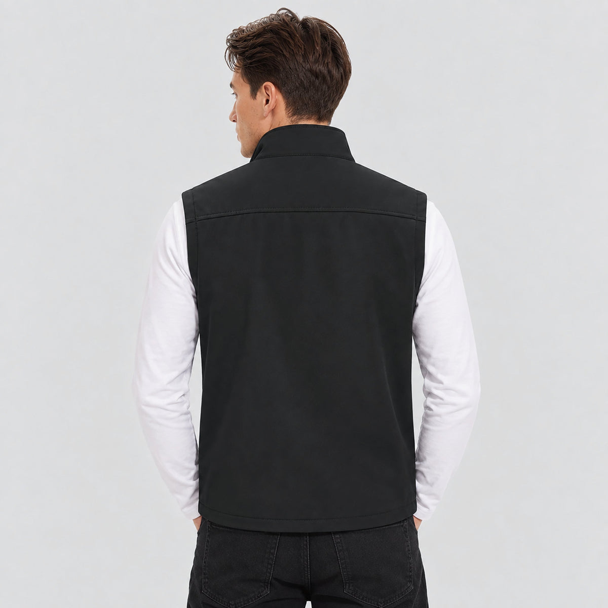 Black MAGCOMSEN Men’s Waterproof Softshell Golf Vest 6-Pocket Fleece Lined Windproof Jacket in #Color_Black