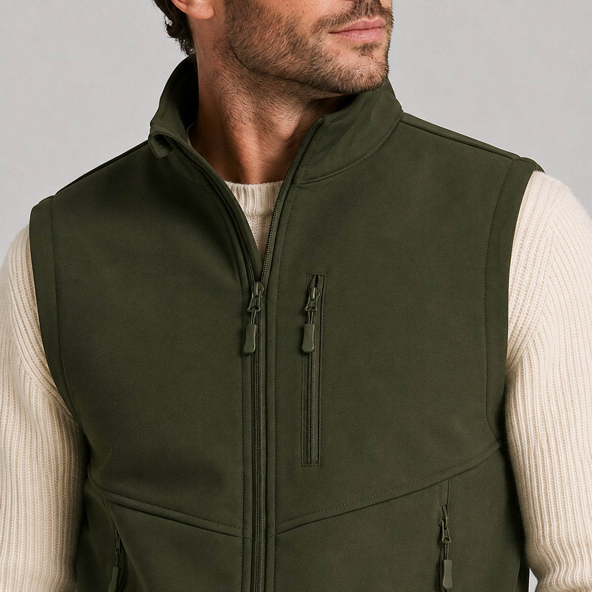 Men’s Waterproof Softshell Golf Vest 6-Pocket Fleece Lined Windproof Jacket Army Green by MAGCOMSEN
