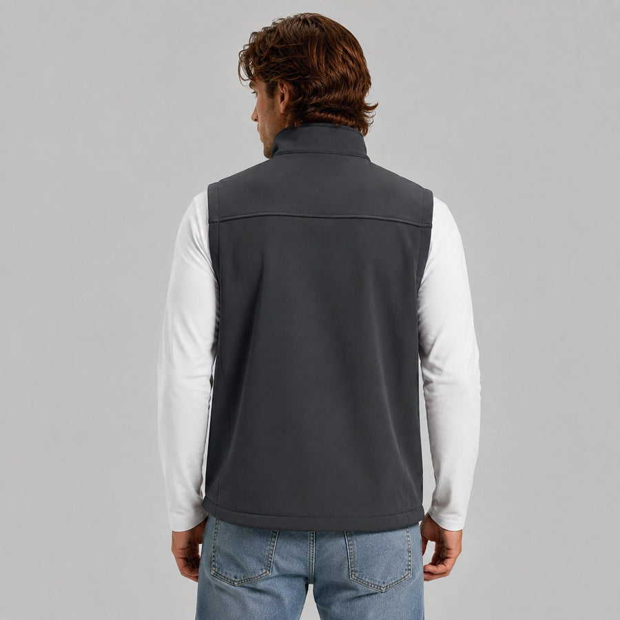 Men's Waterproof Softshell Vest 6-Pocket Fleece Lined Golf Windbreaker