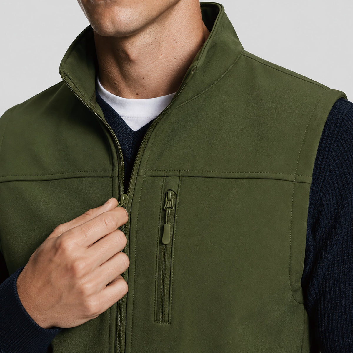 Army Green MAGCOMSEN Men's Waterproof Softshell Vest 6-Pocket Fleece Lined Golf Windbreaker in #Color_Army Green