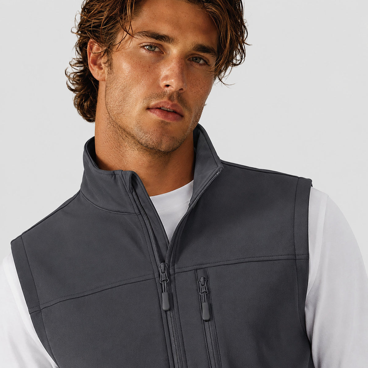 Dark Grey MAGCOMSEN Men's Waterproof Softshell Vest 6-Pocket Fleece Lined Golf Windbreaker in #Color_Dark Grey