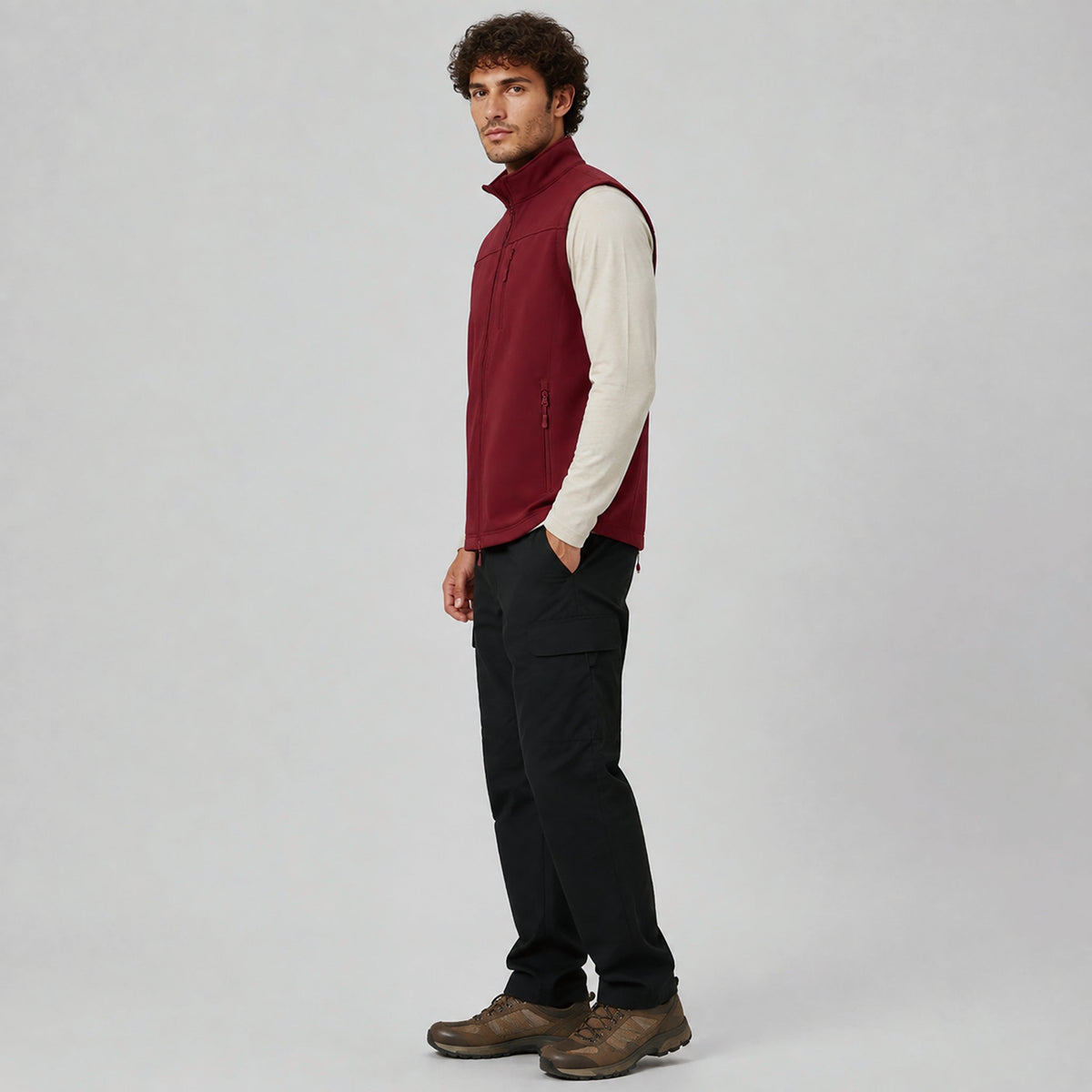 Wine Red MAGCOMSEN Men's Waterproof Softshell Vest 6-Pocket Fleece Lined Golf Windbreaker in #Color_Wine Red