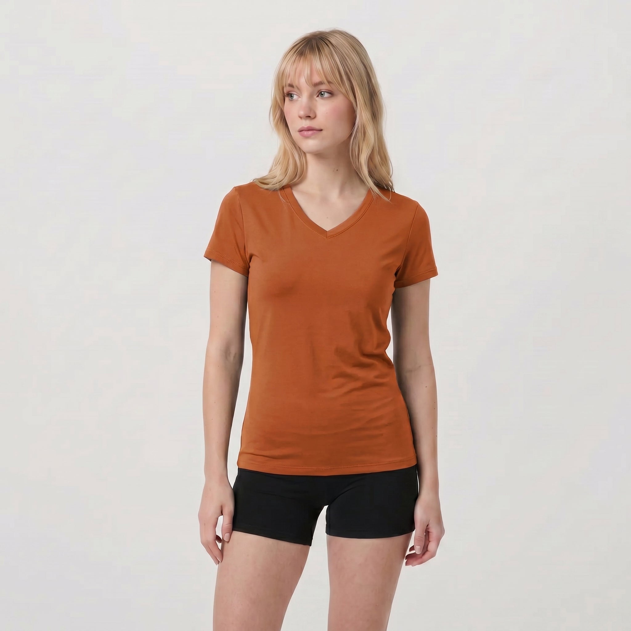Women UPF 50 Plus V Neck Workout Top - Cooling Quick Dry Hiking Shirt Dark Orange by MAGCOMSEN