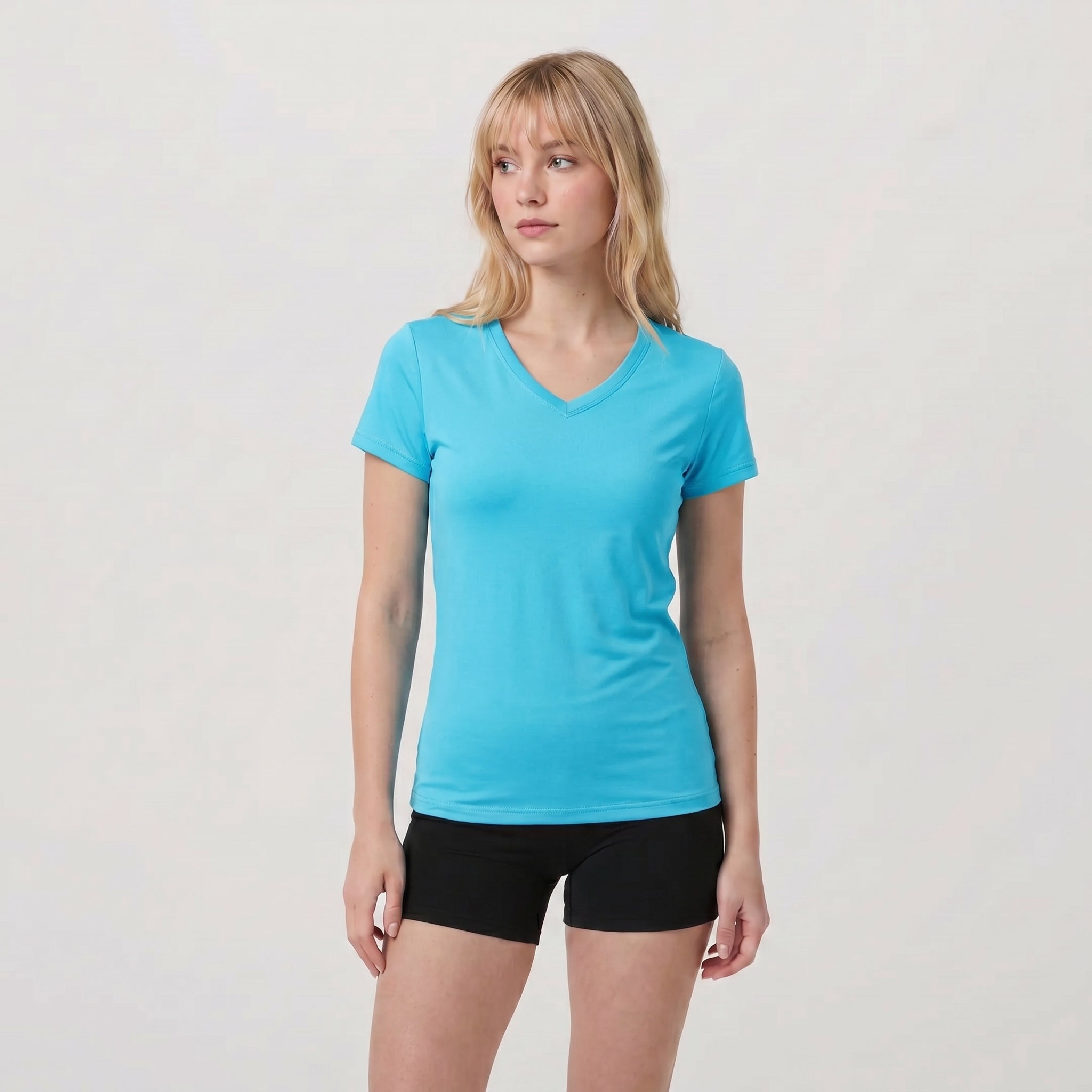 Women UPF 50 Plus V Neck Workout Top - Cooling Quick Dry Hiking Shirt Ice Blue by MAGCOMSEN