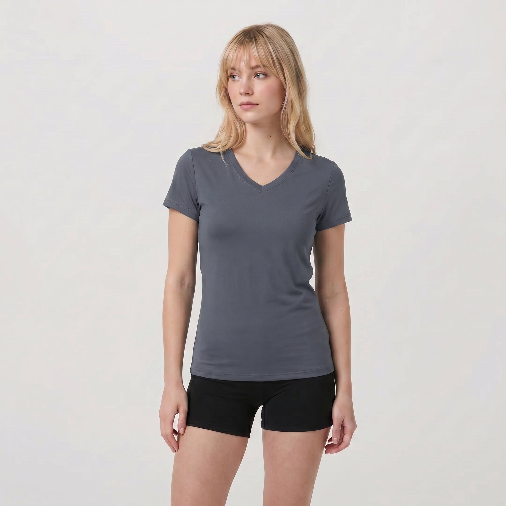 Women UPF 50 Plus V Neck Workout Top - Cooling Quick Dry Hiking Shirt Dark Grey by MAGCOMSEN