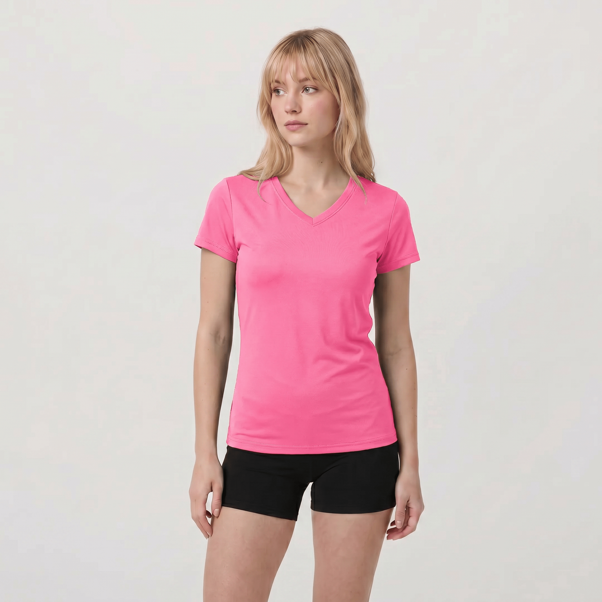 Women UPF 50 Plus V Neck Workout Top - Cooling Quick Dry Hiking Shirt Rose Pink by MAGCOMSEN