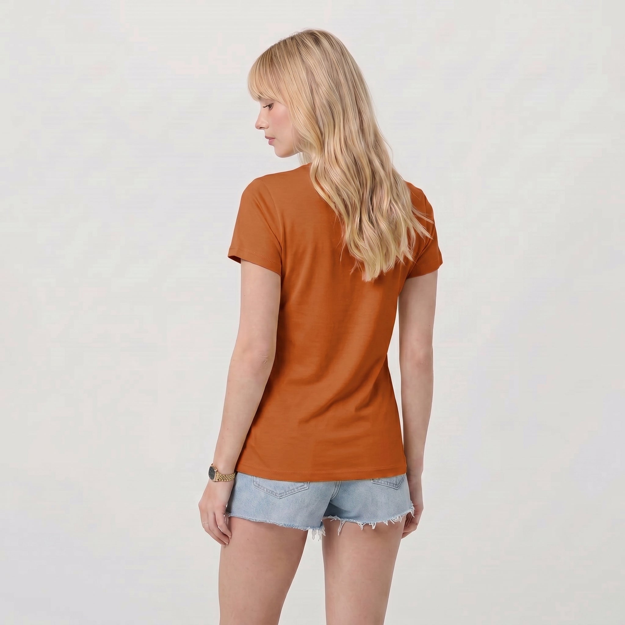 Women UPF 50 Plus V Neck Workout Top - Cooling Quick Dry Hiking Shirt Dark Orange by MAGCOMSEN