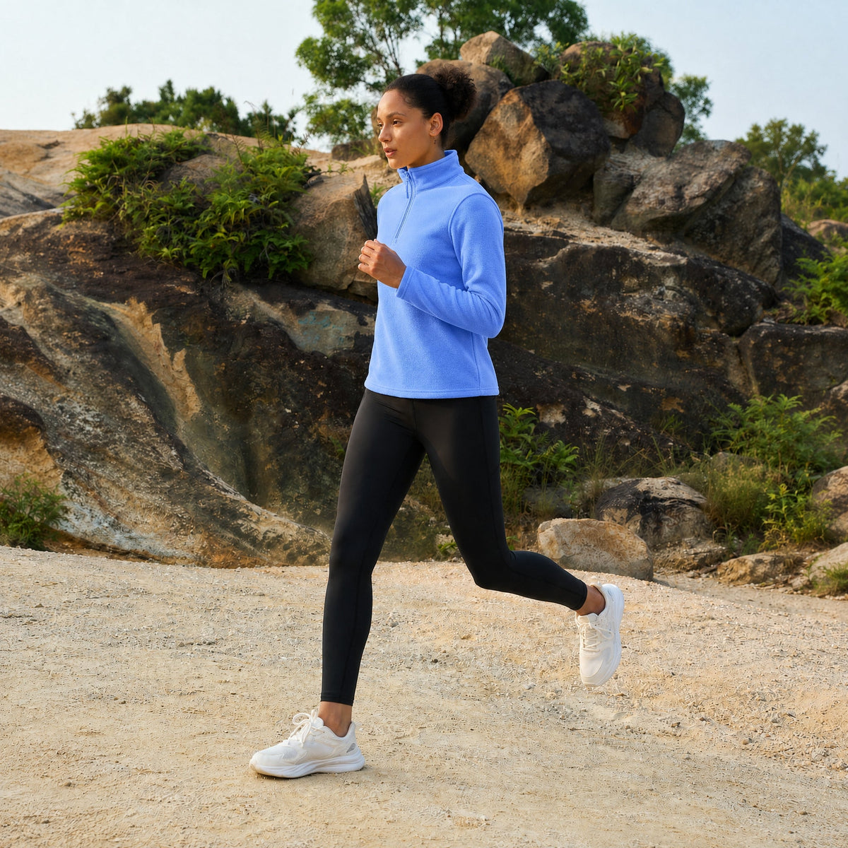 Light Blue MAGCOMSEN Women's 1/4 Zip Fleece Pullover - Stretchy & Warm in #Color_Light Blue