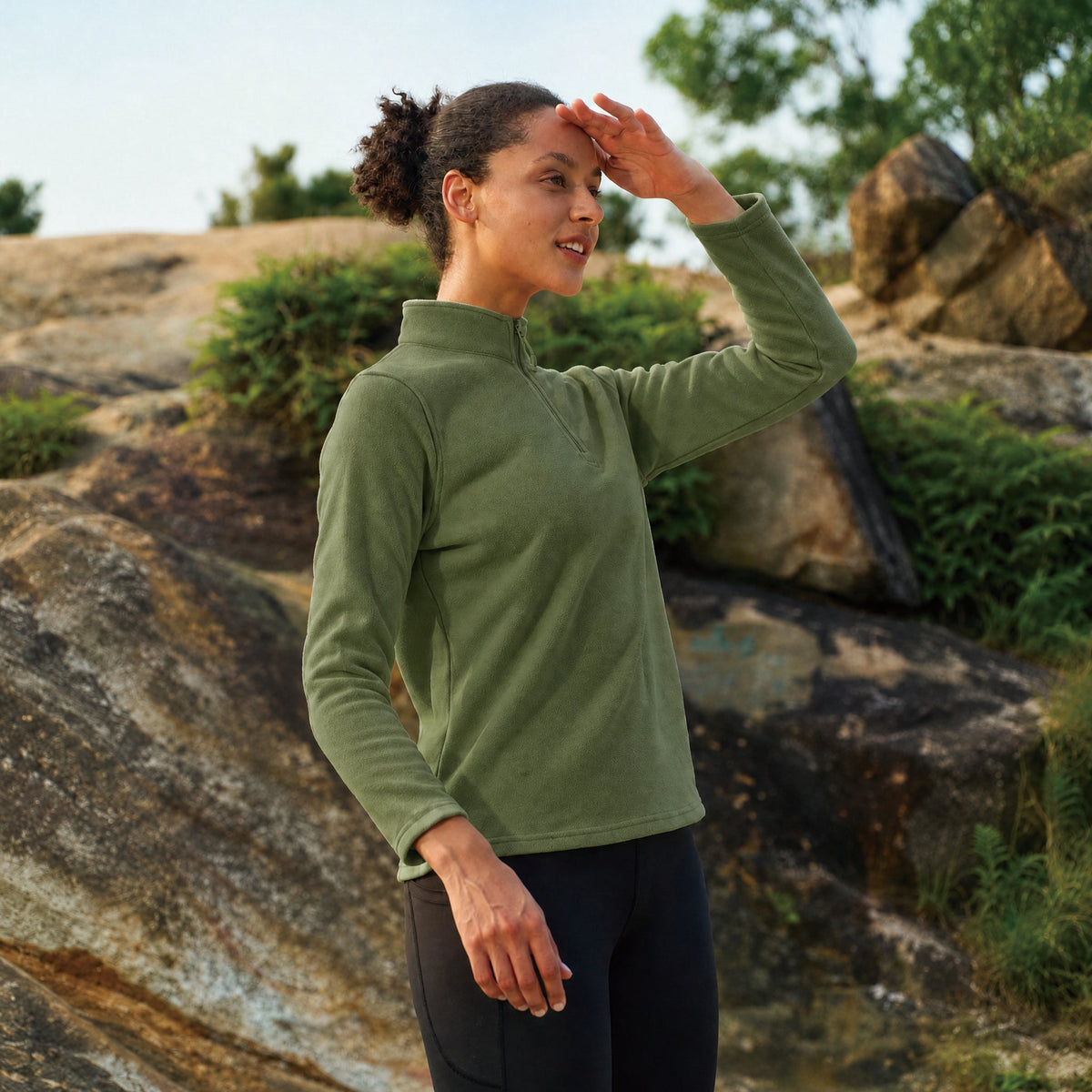 Army Green MAGCOMSEN Women's 1/4 Zip Fleece Pullover - Stretchy & Warm in #Color_Army Green