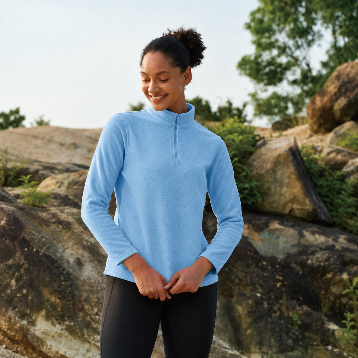 Water Blue MAGCOMSEN Women's 1/4 Zip Fleece Pullover - Stretchy & Warm in #Color_Water Blue