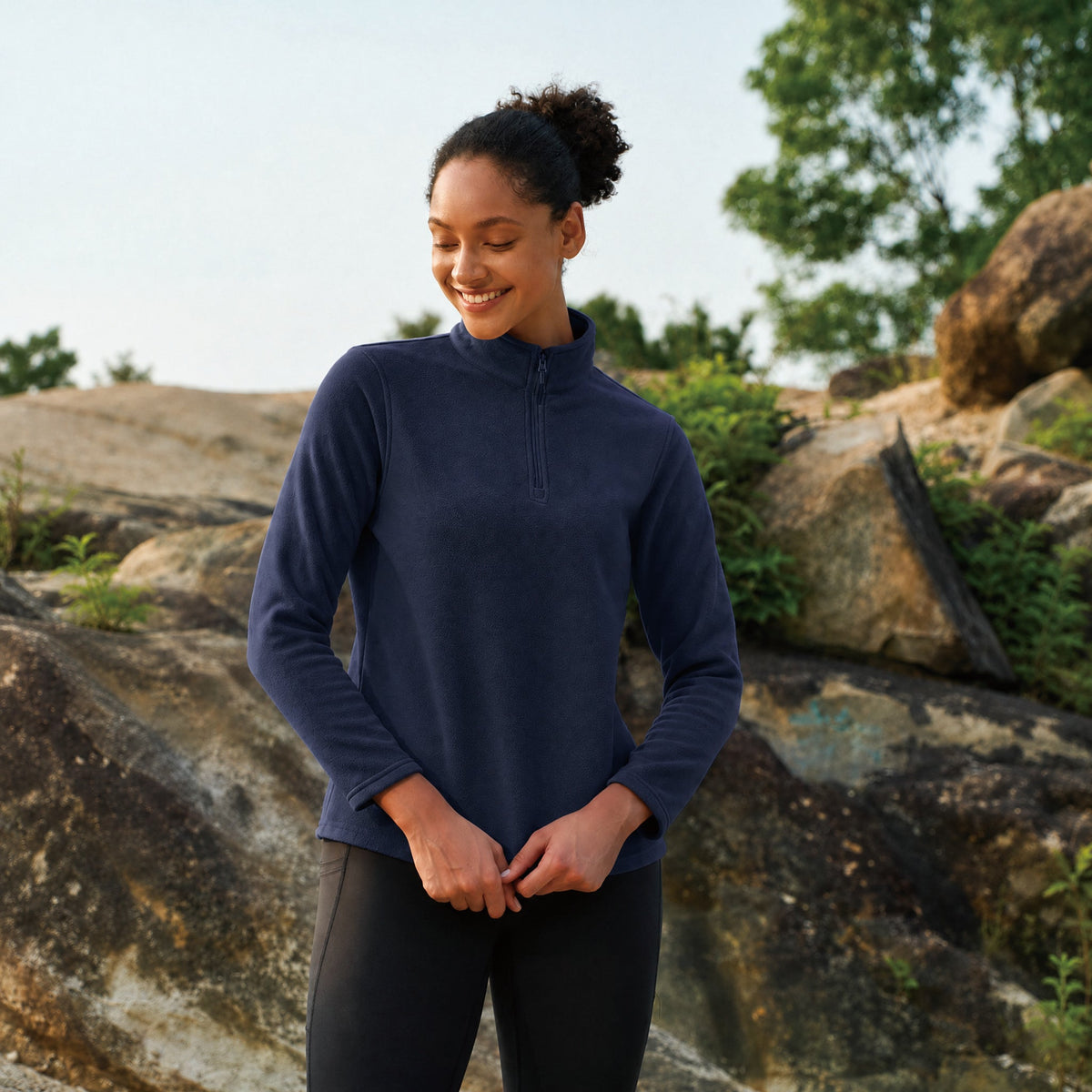 Navy MAGCOMSEN Women's 1/4 Zip Fleece Pullover - Stretchy & Warm in #Color_Navy