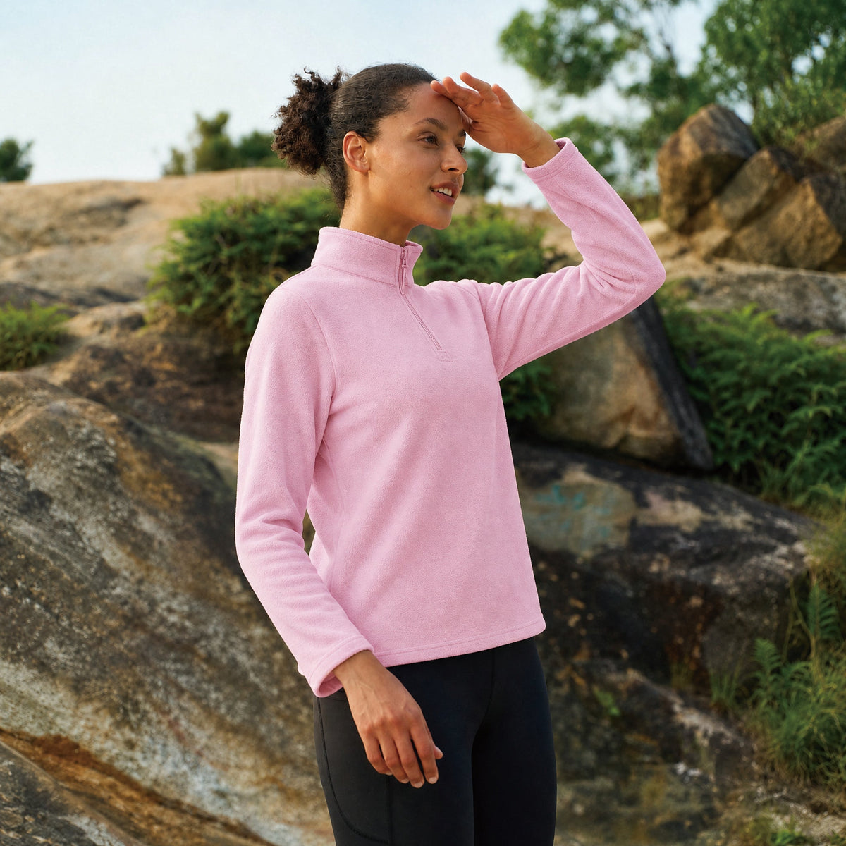 Pink MAGCOMSEN Women's 1/4 Zip Fleece Pullover - Stretchy & Warm in #Color_Pink