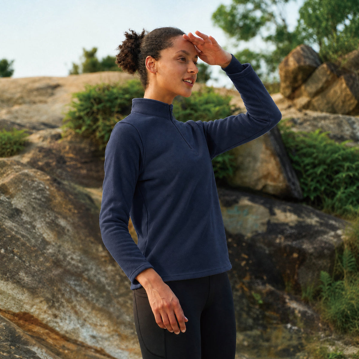 Beige MAGCOMSEN Women's 1/4 Zip Fleece Pullover - Stretchy & Warm in #Color_Beige
