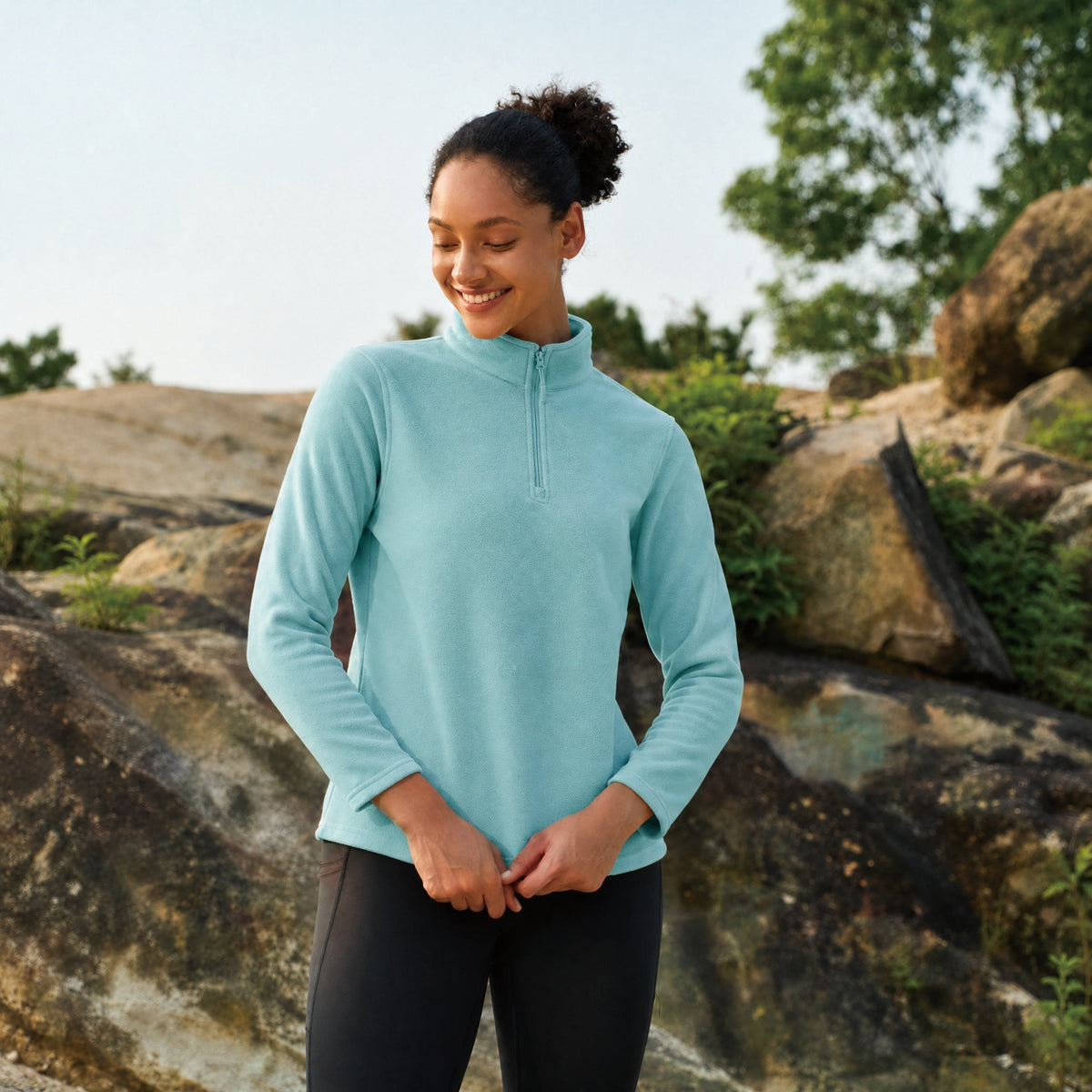 Grey Green MAGCOMSEN Women's 1/4 Zip Fleece Pullover - Stretchy & Warm in #Color_Grey Green