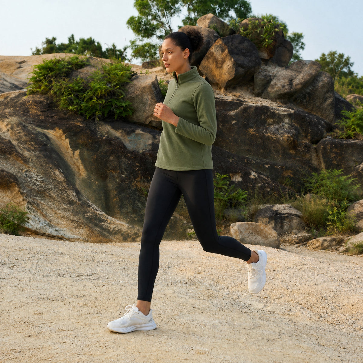 Army Green MAGCOMSEN Women's 1/4 Zip Fleece Pullover - Stretchy & Warm in #Color_Army Green