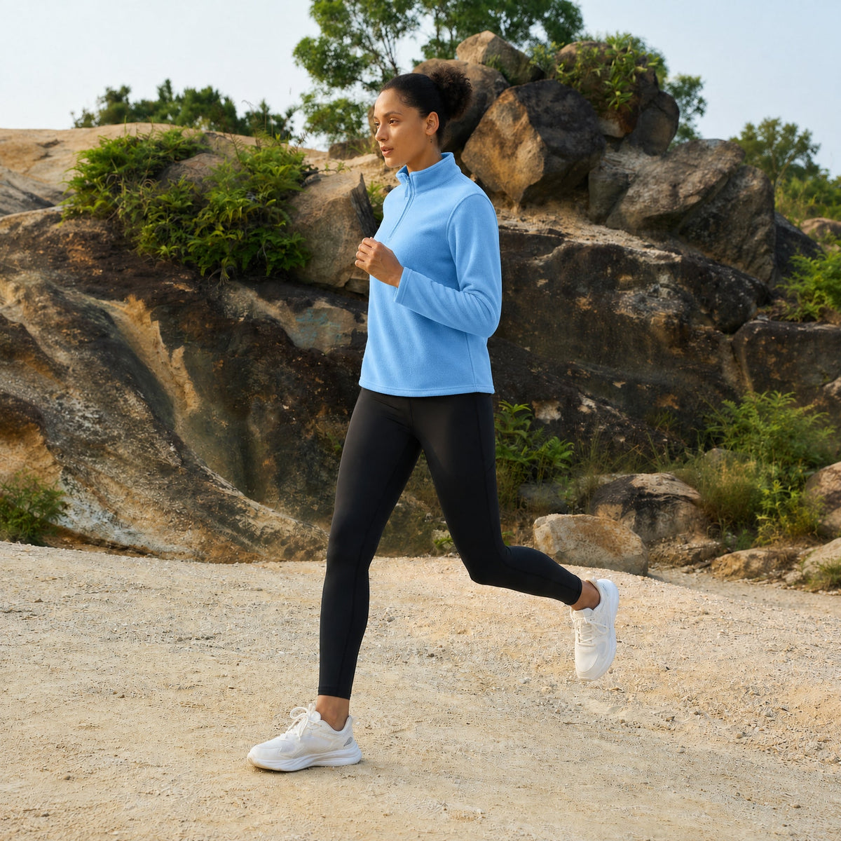 Water Blue MAGCOMSEN Women's 1/4 Zip Fleece Pullover - Stretchy & Warm in #Color_Water Blue