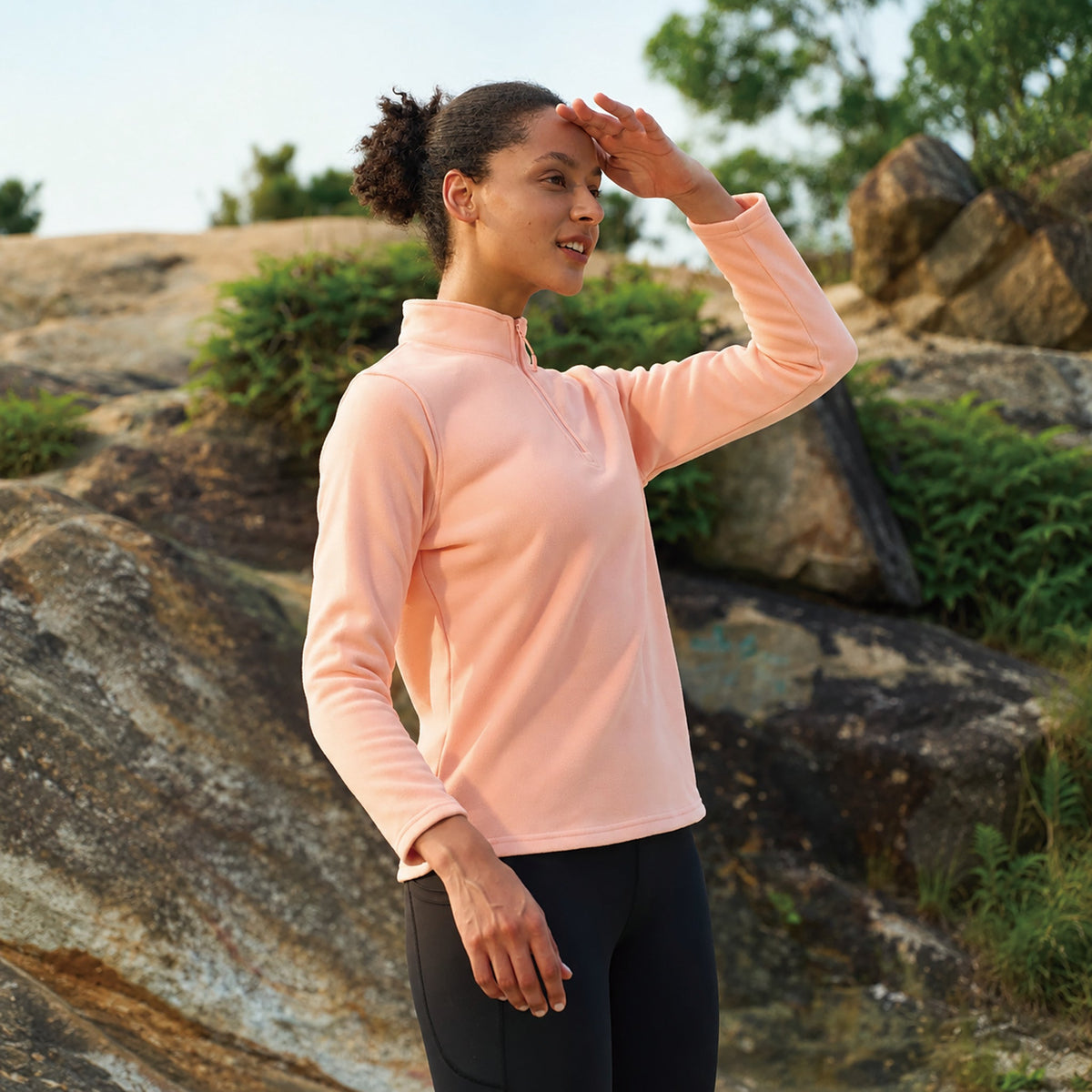 Apricot MAGCOMSEN Women's 1/4 Zip Fleece Pullover - Stretchy & Warm in #Color_Apricot