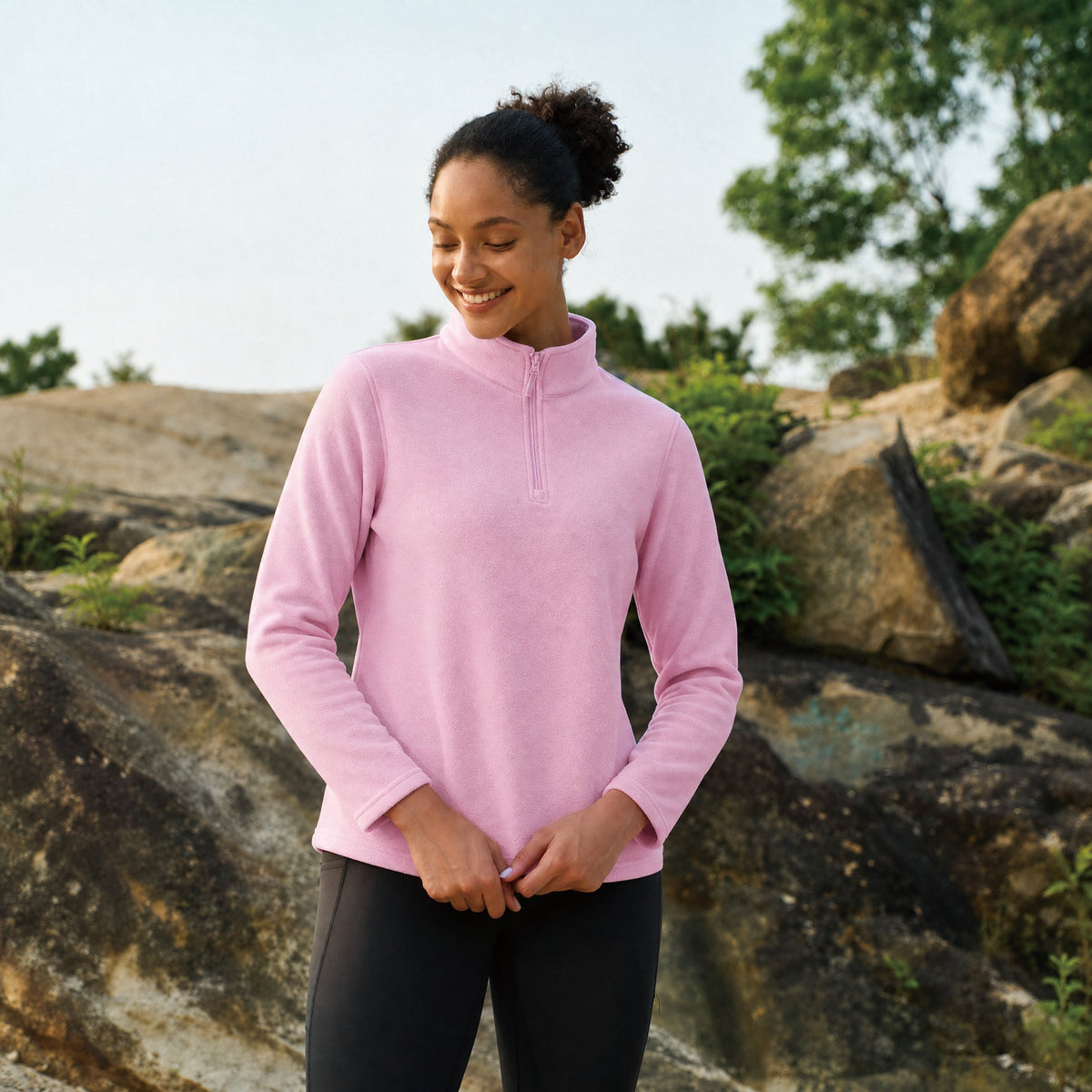 Pink MAGCOMSEN Women's 1/4 Zip Fleece Pullover - Stretchy & Warm in #Color_Pink