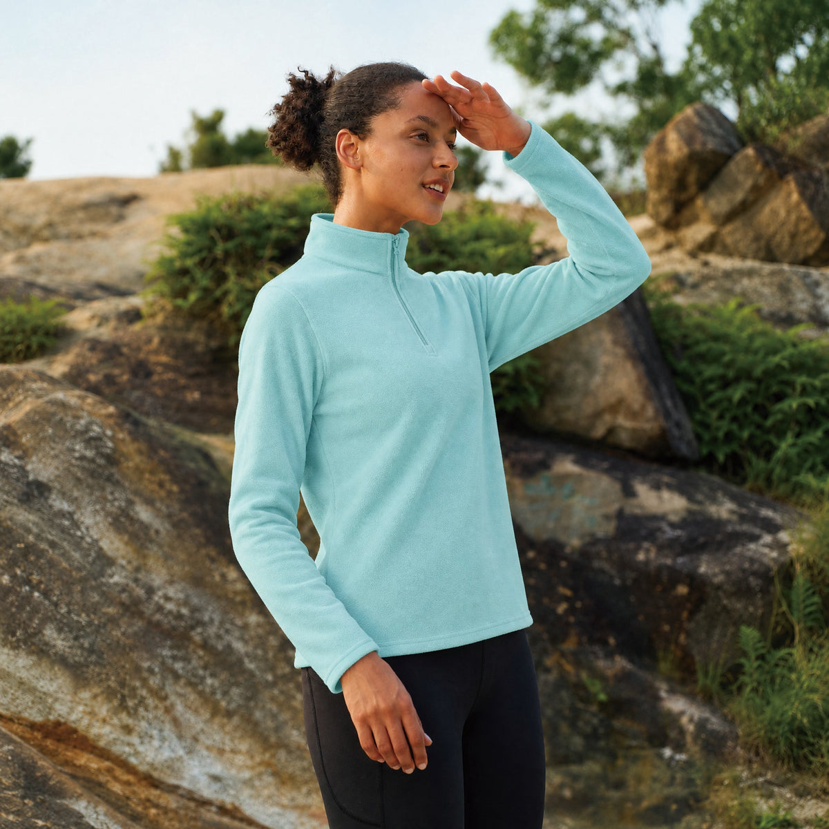 Grey Green MAGCOMSEN Women's 1/4 Zip Fleece Pullover - Stretchy & Warm in #Color_Grey Green