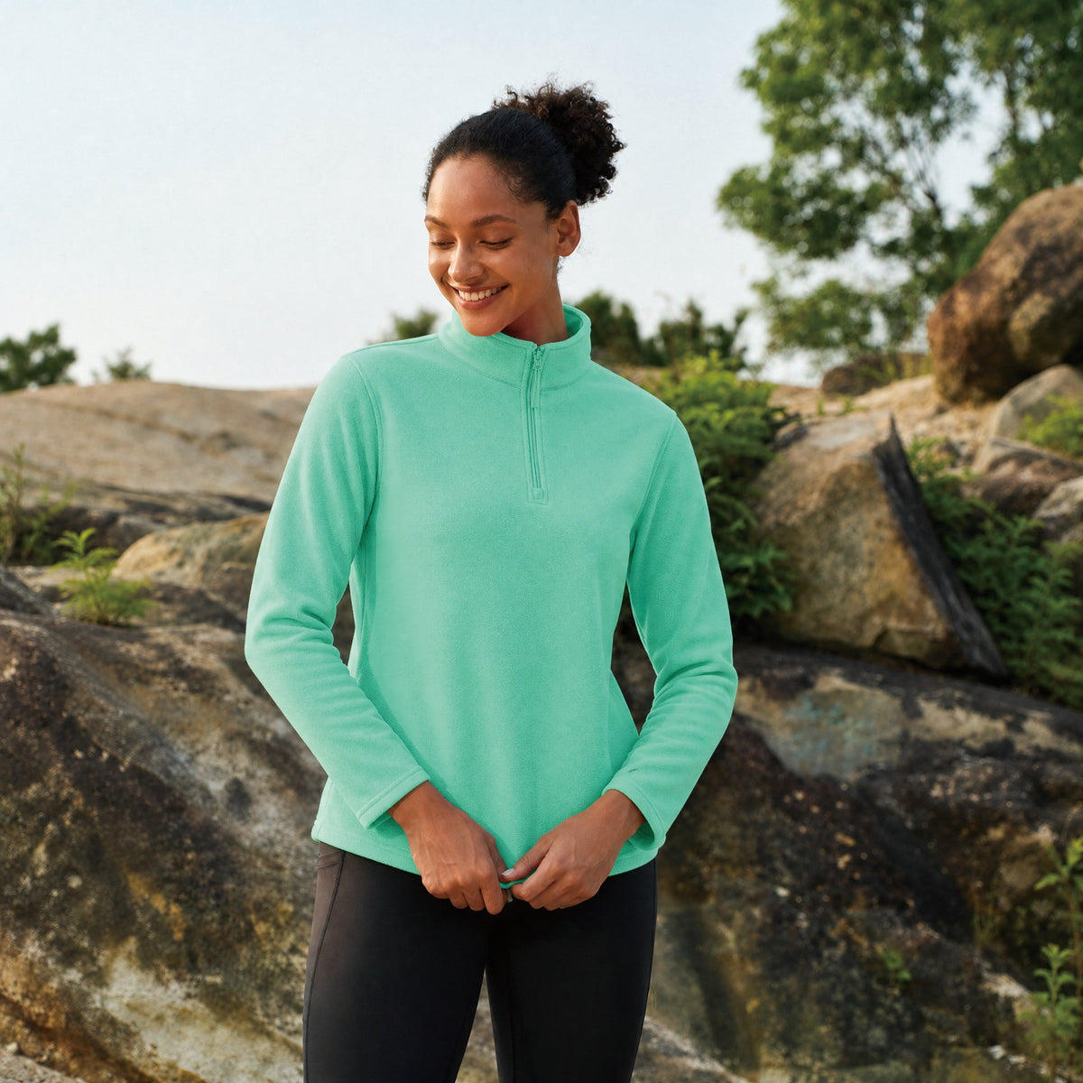 Mint MAGCOMSEN Women's 1/4 Zip Fleece Pullover - Stretchy & Warm in #Color_Mint