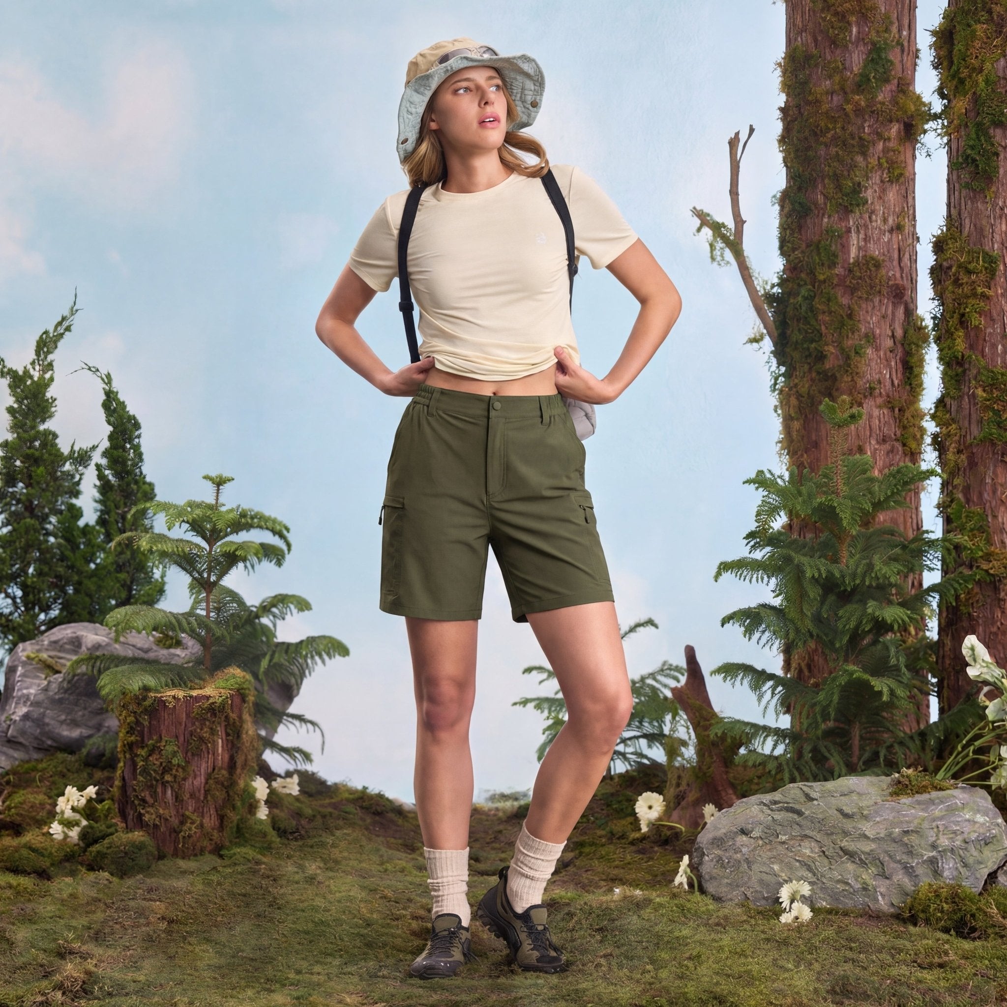 Women's 7 Inseam Quick Dry Hiking Cargo Shorts Army Green by MAGCOMSEN #Color_Army Green