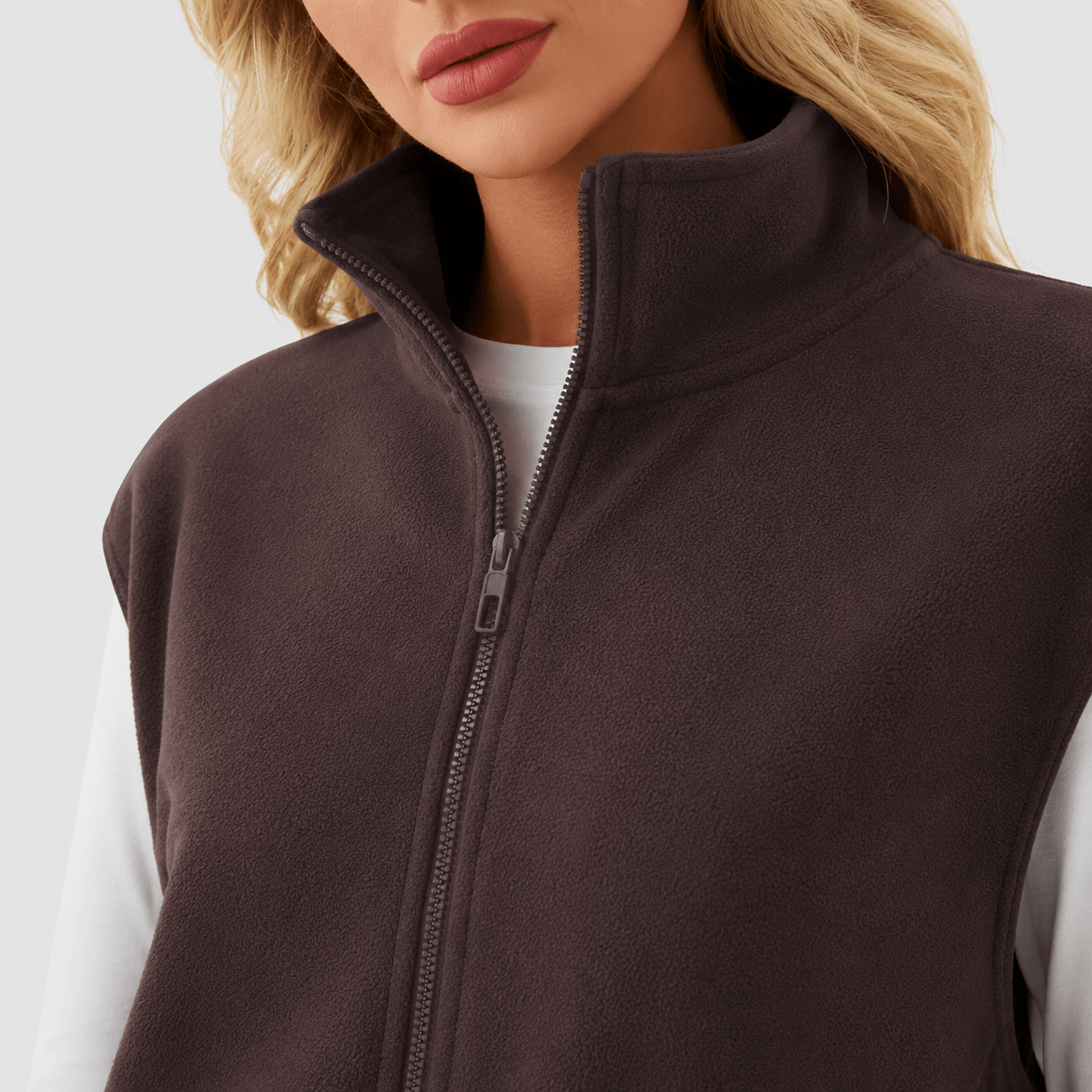 Women's Cozy Fleece Vest - Sleeveless Layering Jacket Brown by MAGCOMSEN