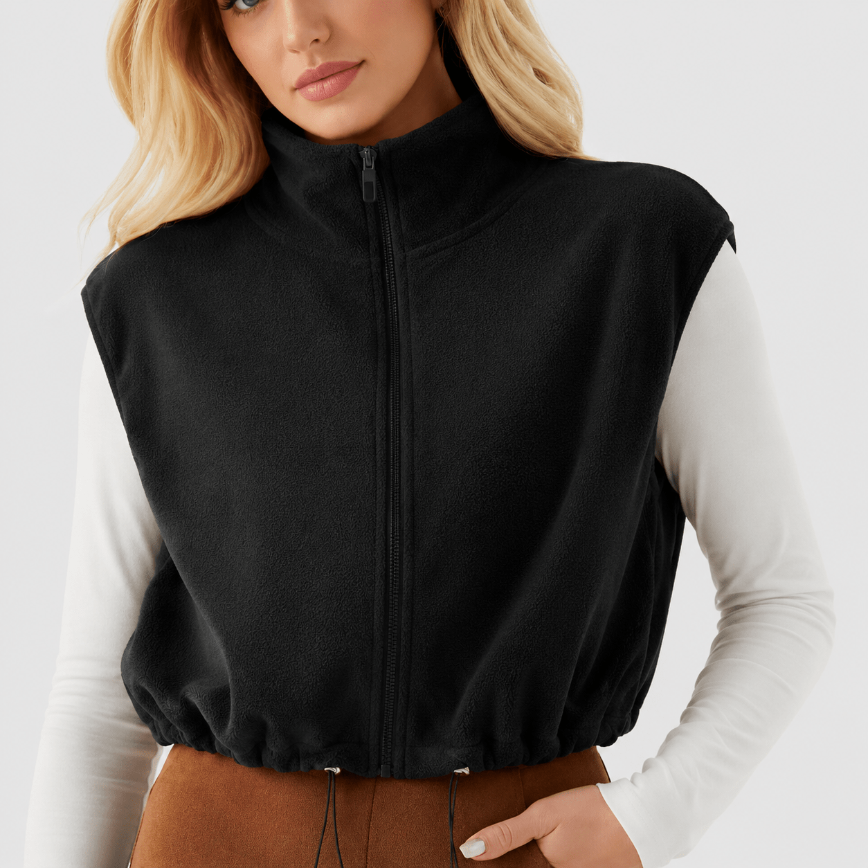 Women's Cozy Fleece Vest - Sleeveless Layering Jacket Black by MAGCOMSEN