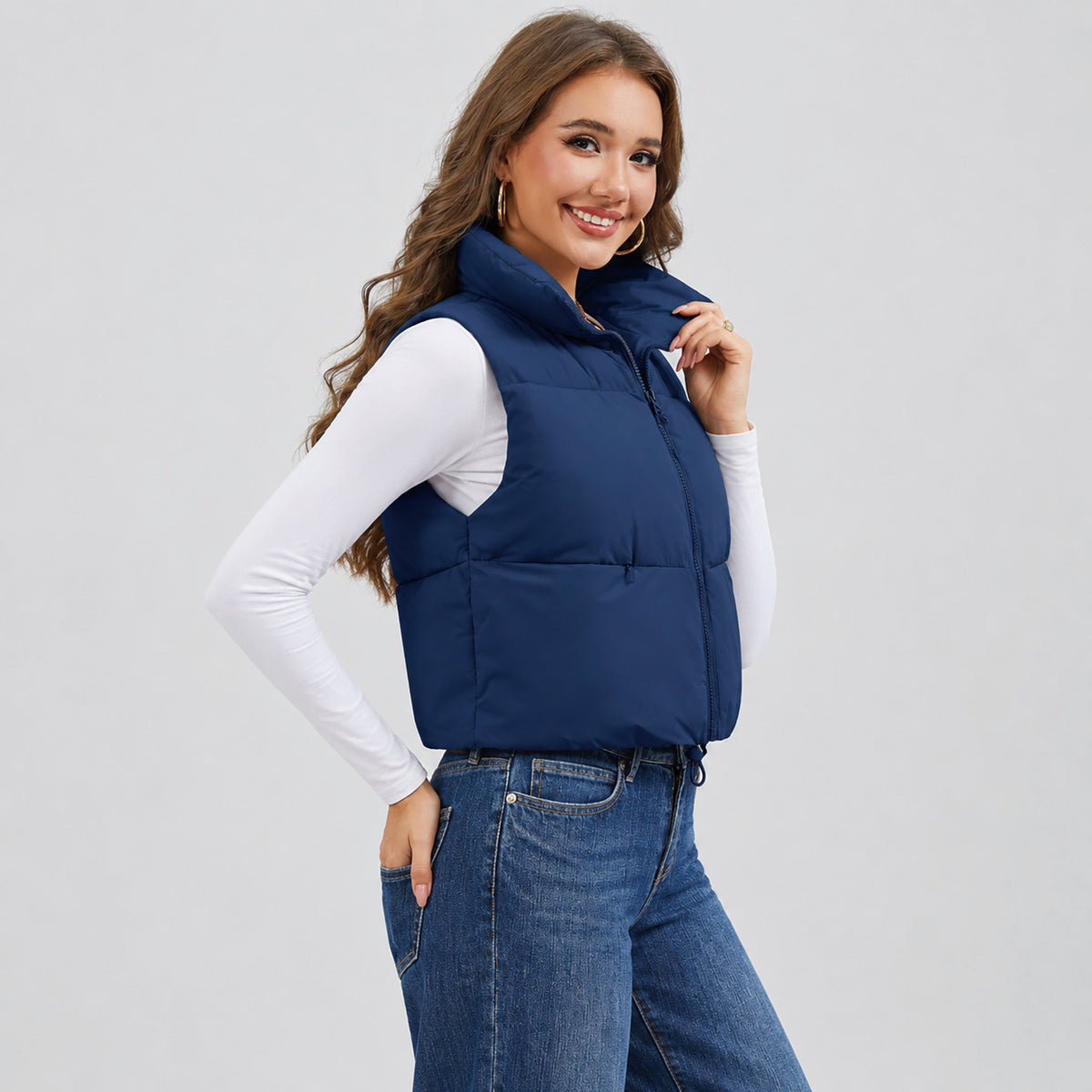 Dark Blue MAGCOMSEN Women's Cropped Puffer Vest Lightweight Winter Outerwear in #Color_Dark Blue