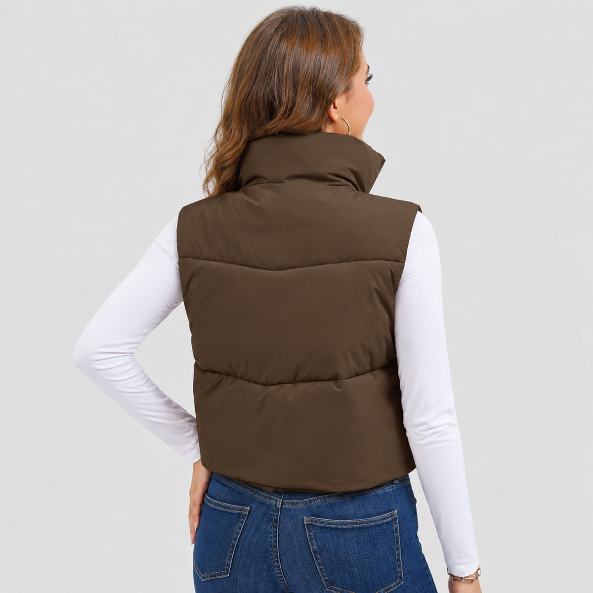 Dark Brown MAGCOMSEN Women's Cropped Puffer Vest Lightweight Winter Outerwear in #Color_Dark Brown