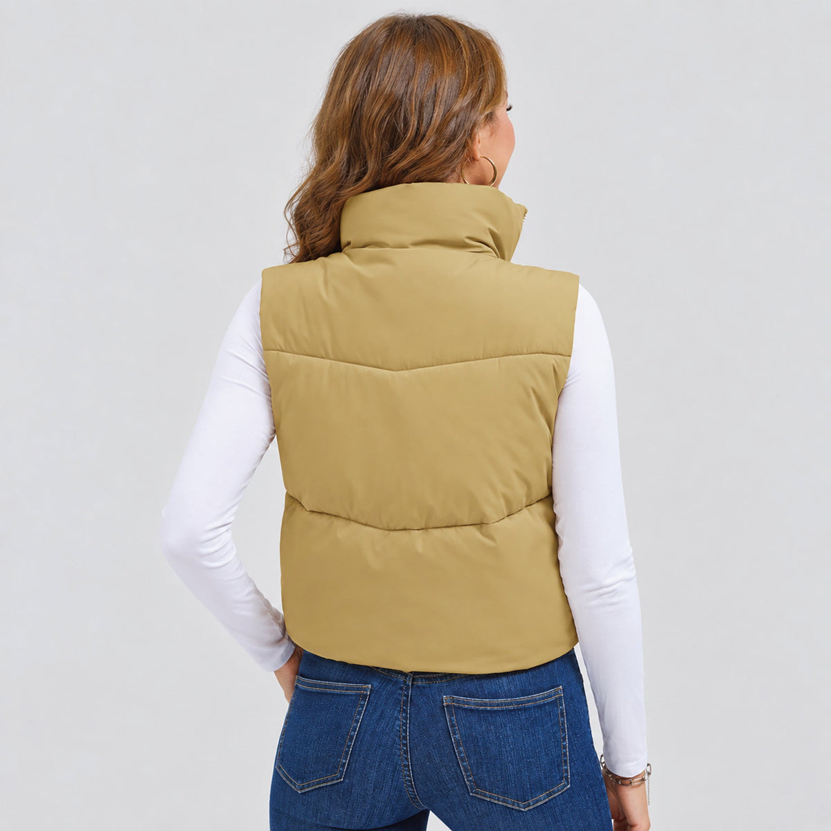 Dark Khaki MAGCOMSEN Women's Cropped Puffer Vest Lightweight Winter Outerwear in #Color_Dark Khaki