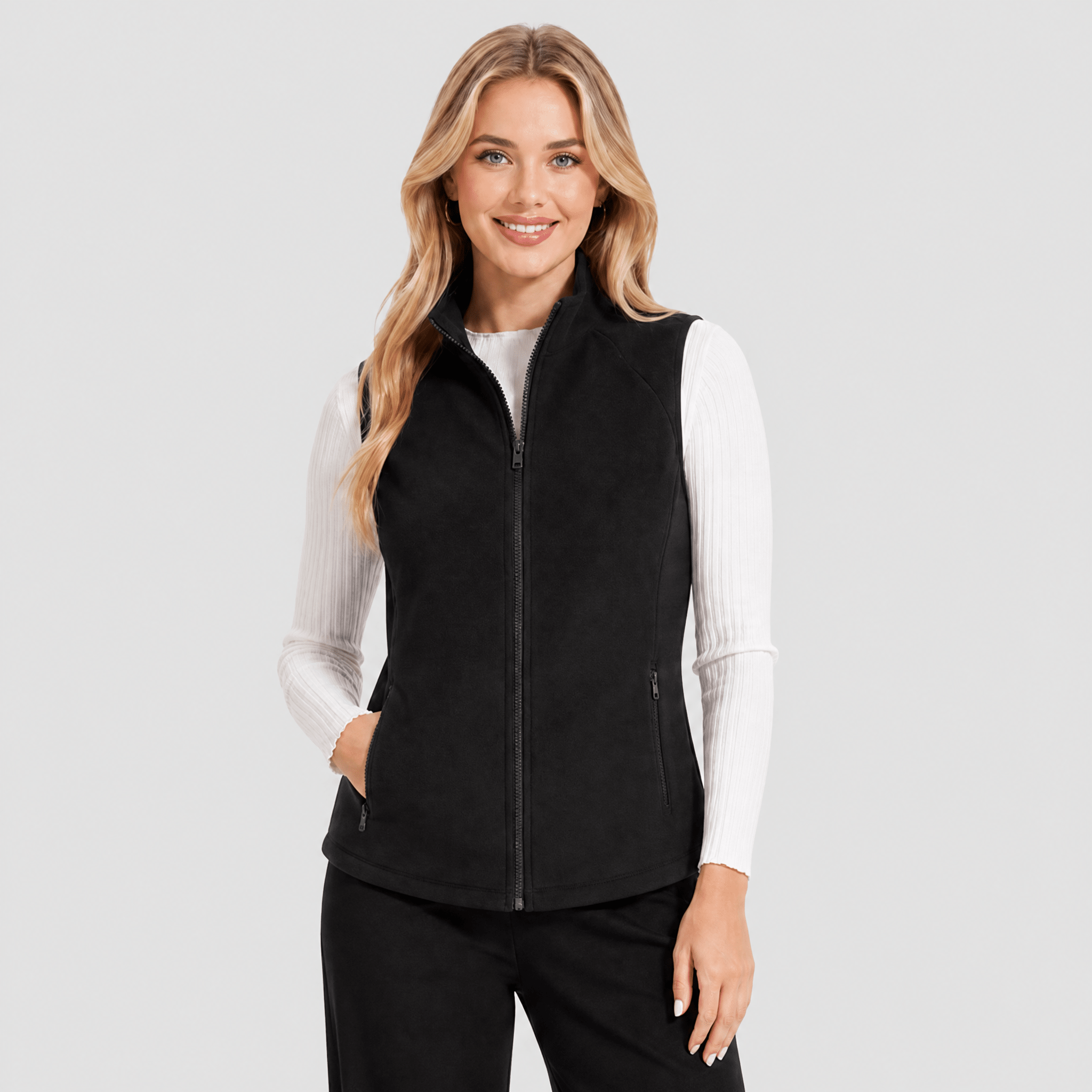 Black MAGCOMSEN Women's Fleece Vest Sleeveless Lightweight Warmth Jackets in #Color_Black