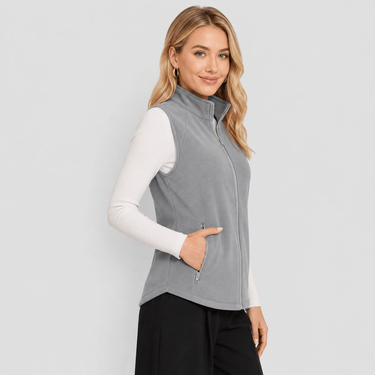 Light Grey MAGCOMSEN Women's Fleece Vest Sleeveless Lightweight Warmth Jackets in #Color_Light Grey