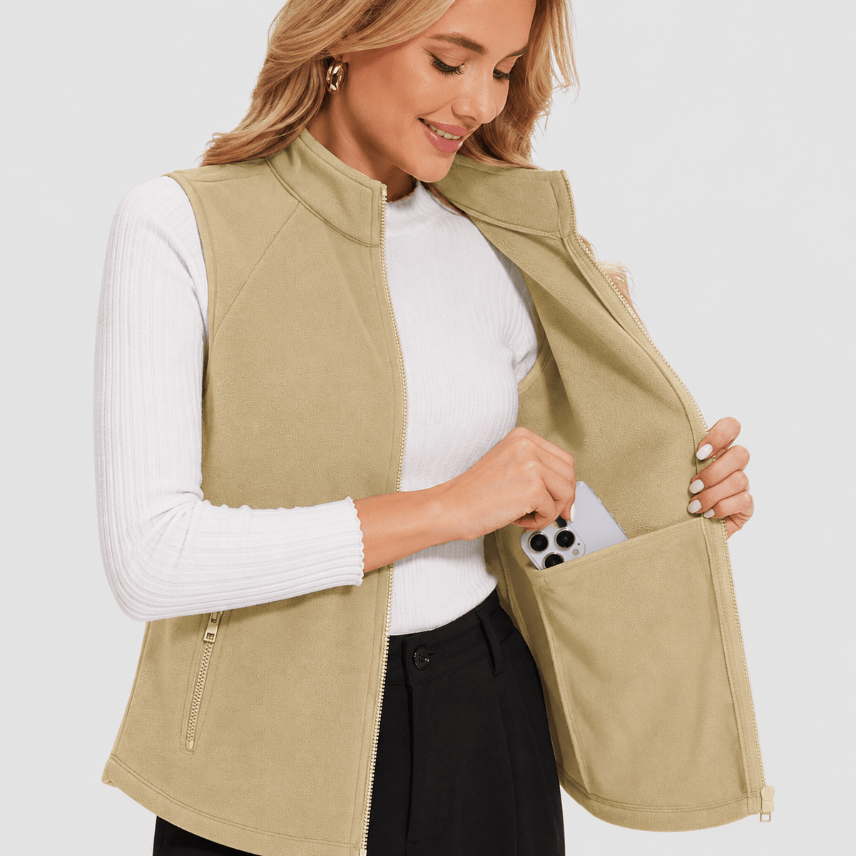 Dark Gray MAGCOMSEN Women's Fleece Vest Sleeveless Lightweight Warmth Jackets in #Color_Dark Gray
