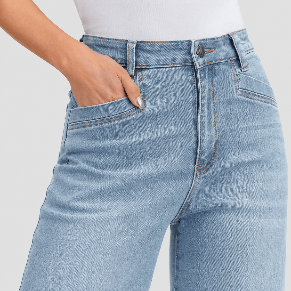 Women's High Waisted Wide Leg Jeans - Stretch Denim Pants with Raw Hem Medium Blue by MAGCOMSEN