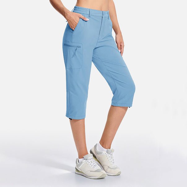 Women's Hiking Capri Pants with Water Resistant - Adjustable Cuffs Cargo Capris Light Blue by MAGCOMSEN