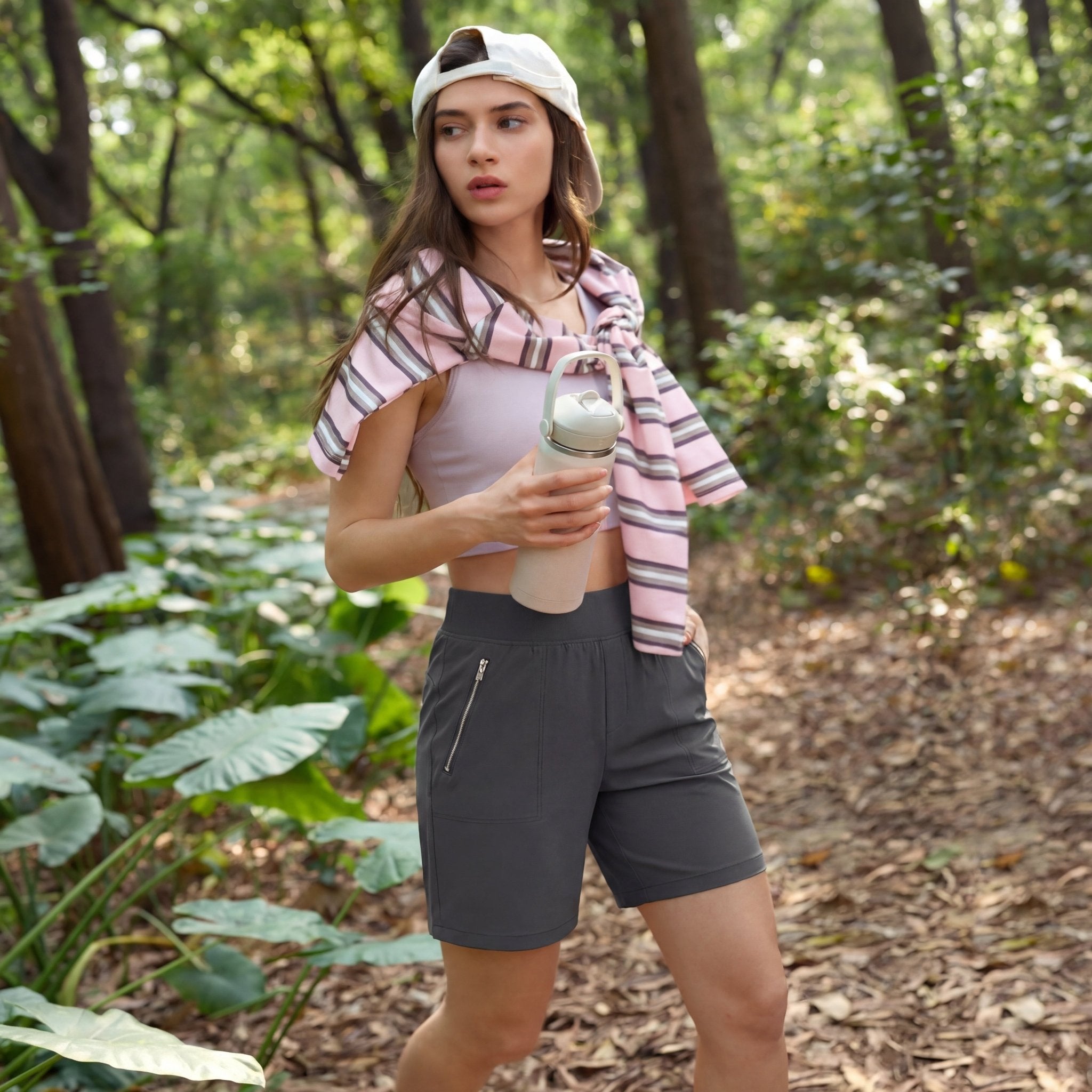 Women's Lightweight Athletic Hiking Shorts Dark Grey by MAGCOMSEN #Color_Dark Grey