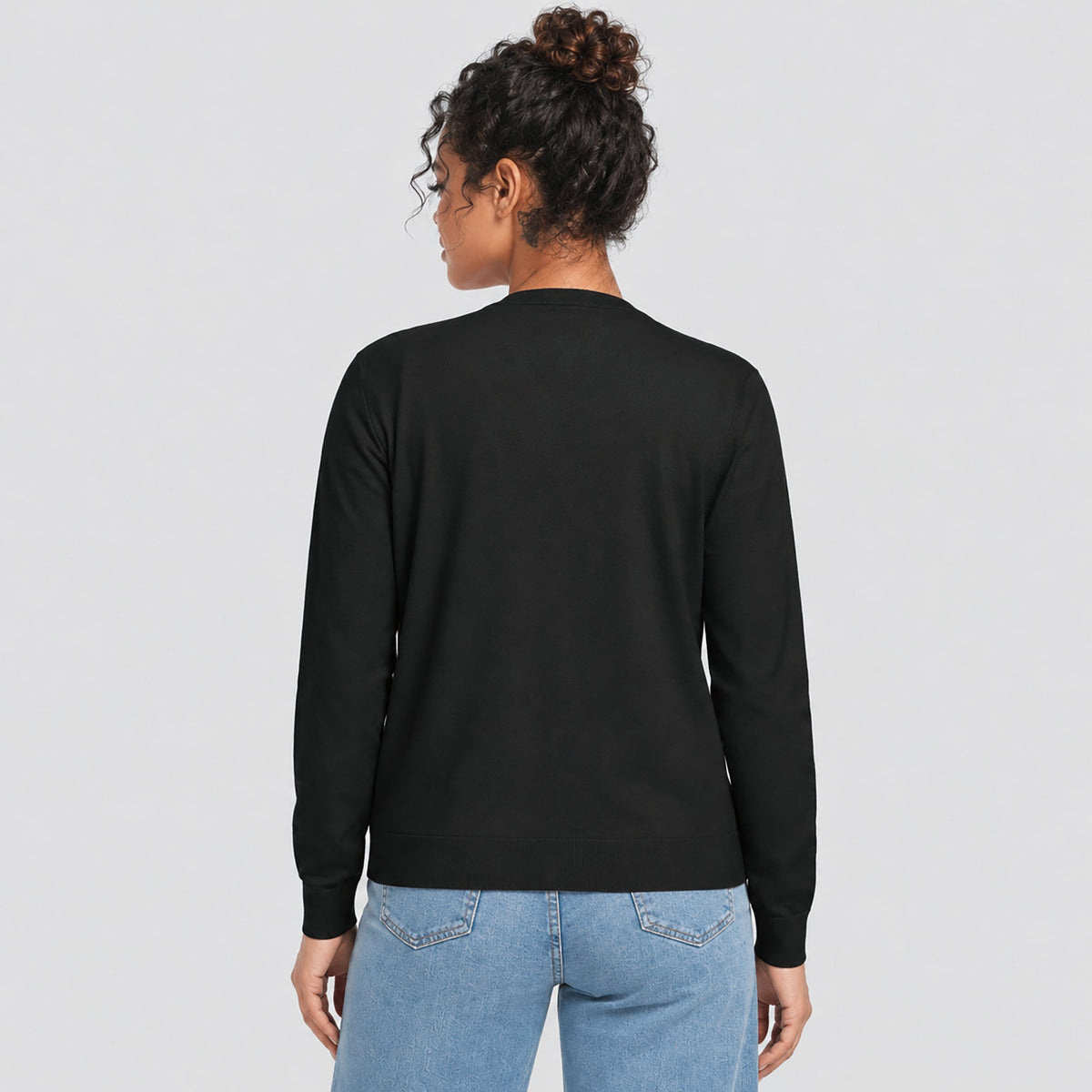 Women's Lightweight Button Front Crewneck Cardigan Black by MAGCOMSEN