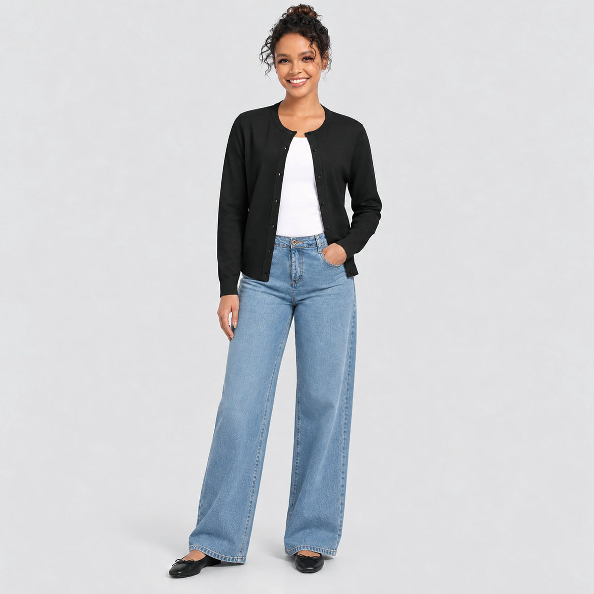 Women's Lightweight Button Front Crewneck Cardigan Navy by MAGCOMSEN