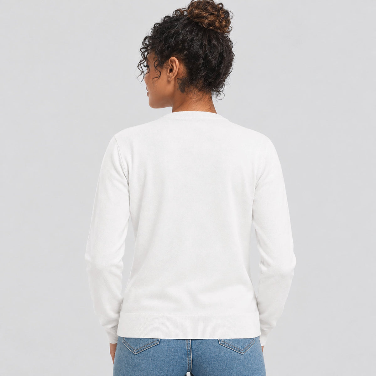 Women's Lightweight Button Front Crewneck Cardigan White by MAGCOMSEN