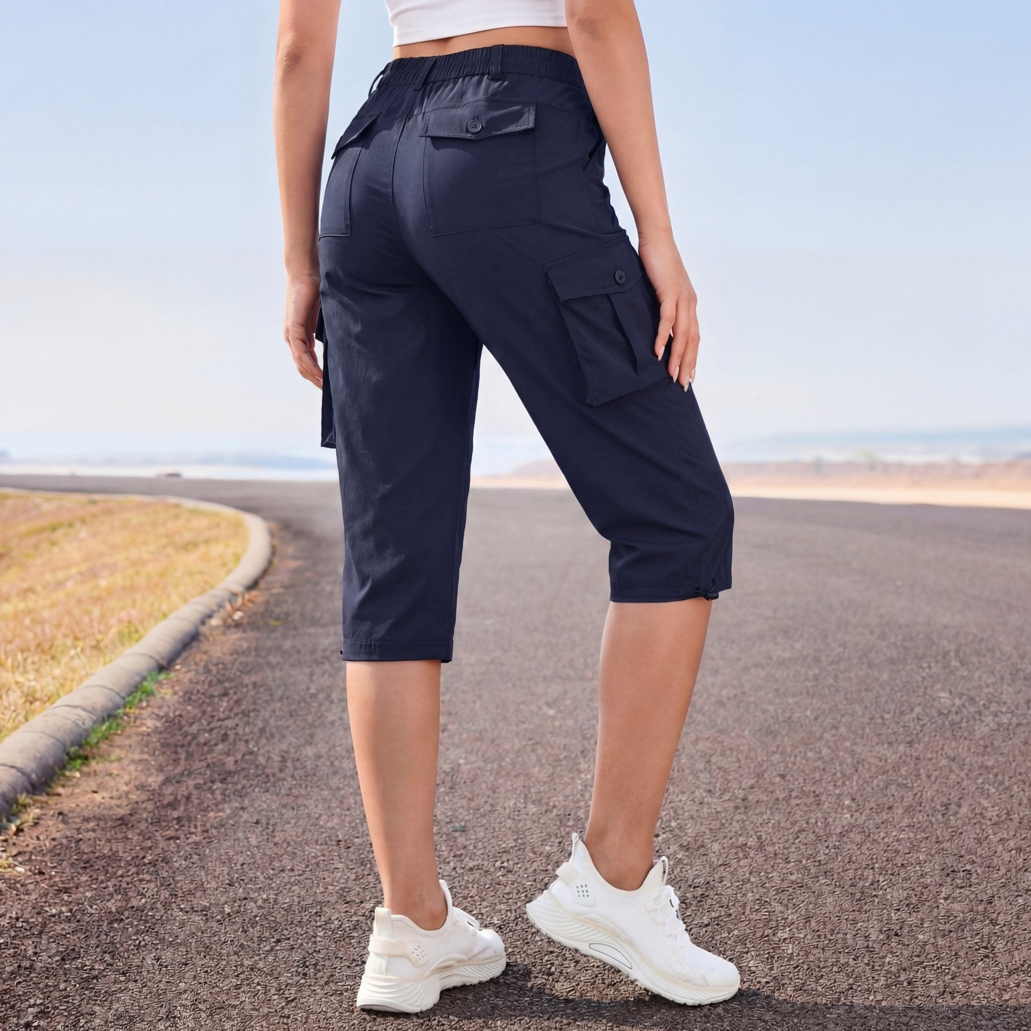 Women's Lightweight Cargo Capris with 6 Pockets Light Grey by MAGCOMSEN #Color_Navy