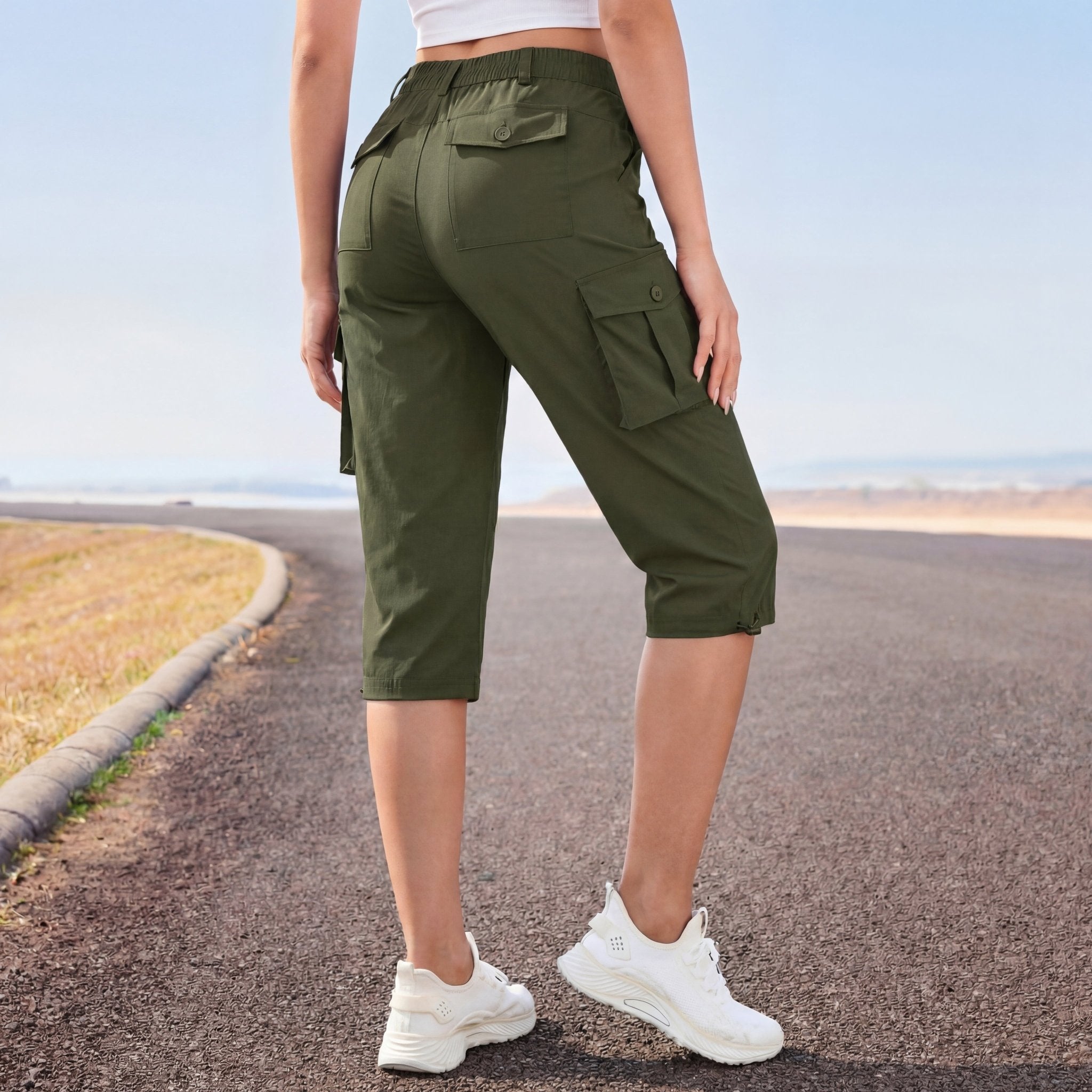 Women's Lightweight Cargo Capris with 6 Pockets Light Grey by MAGCOMSEN #Color_Army Green