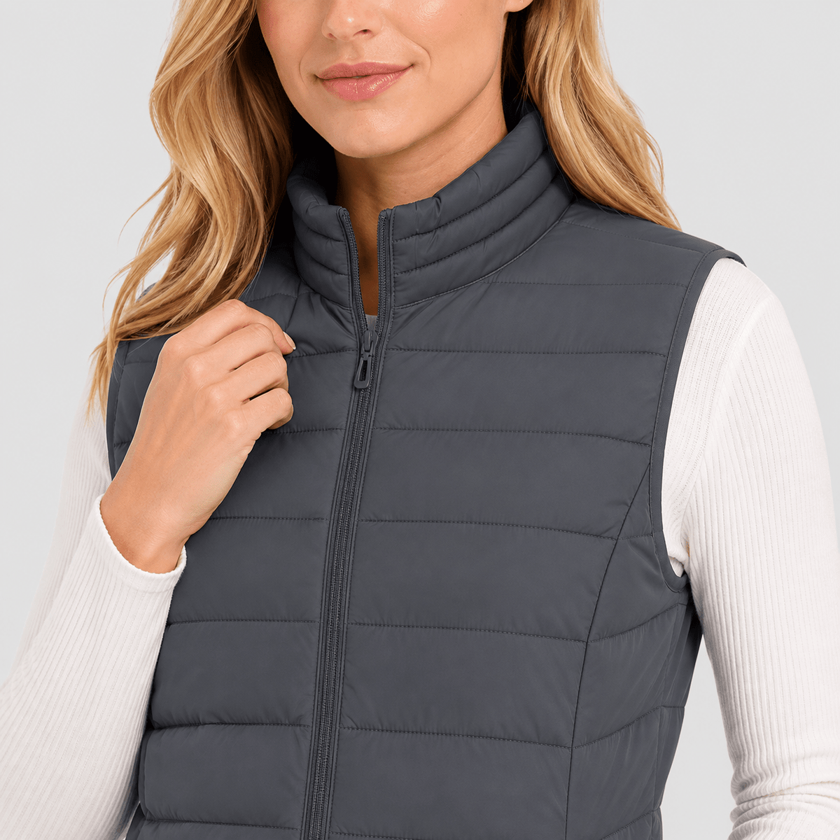 Dark Grey MAGCOMSEN Women's Lightweight Puffer Vest with 4 Pockets & Stand Collar in #Color_Dark Grey