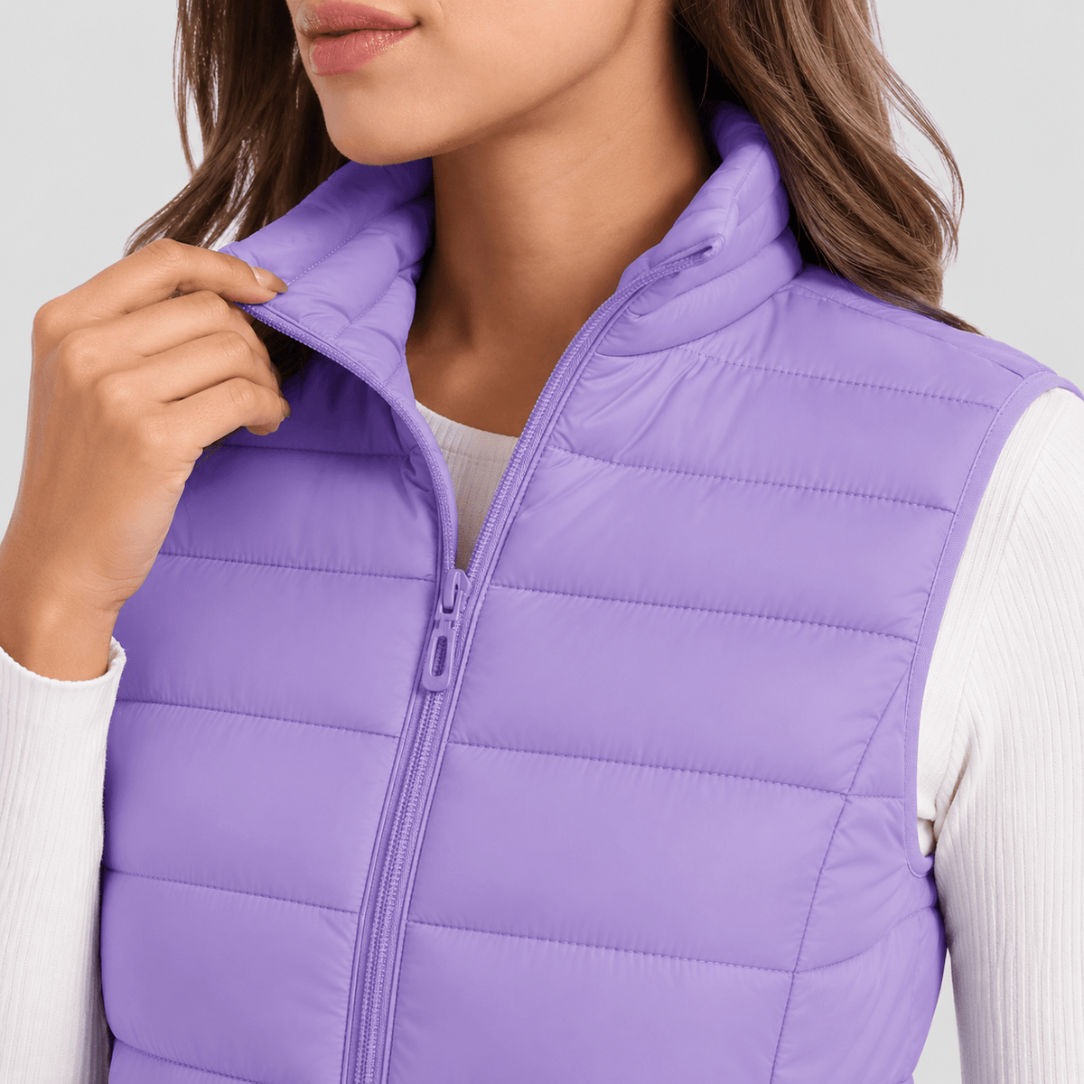 Light Purple MAGCOMSEN Women's Lightweight Puffer Vest with 4 Pockets & Stand Collar in #Color_Light Purple