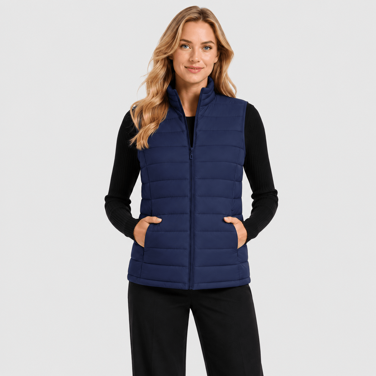 Navy MAGCOMSEN Women's Lightweight Puffer Vest with 4 Pockets & Stand Collar in #Color_Navy