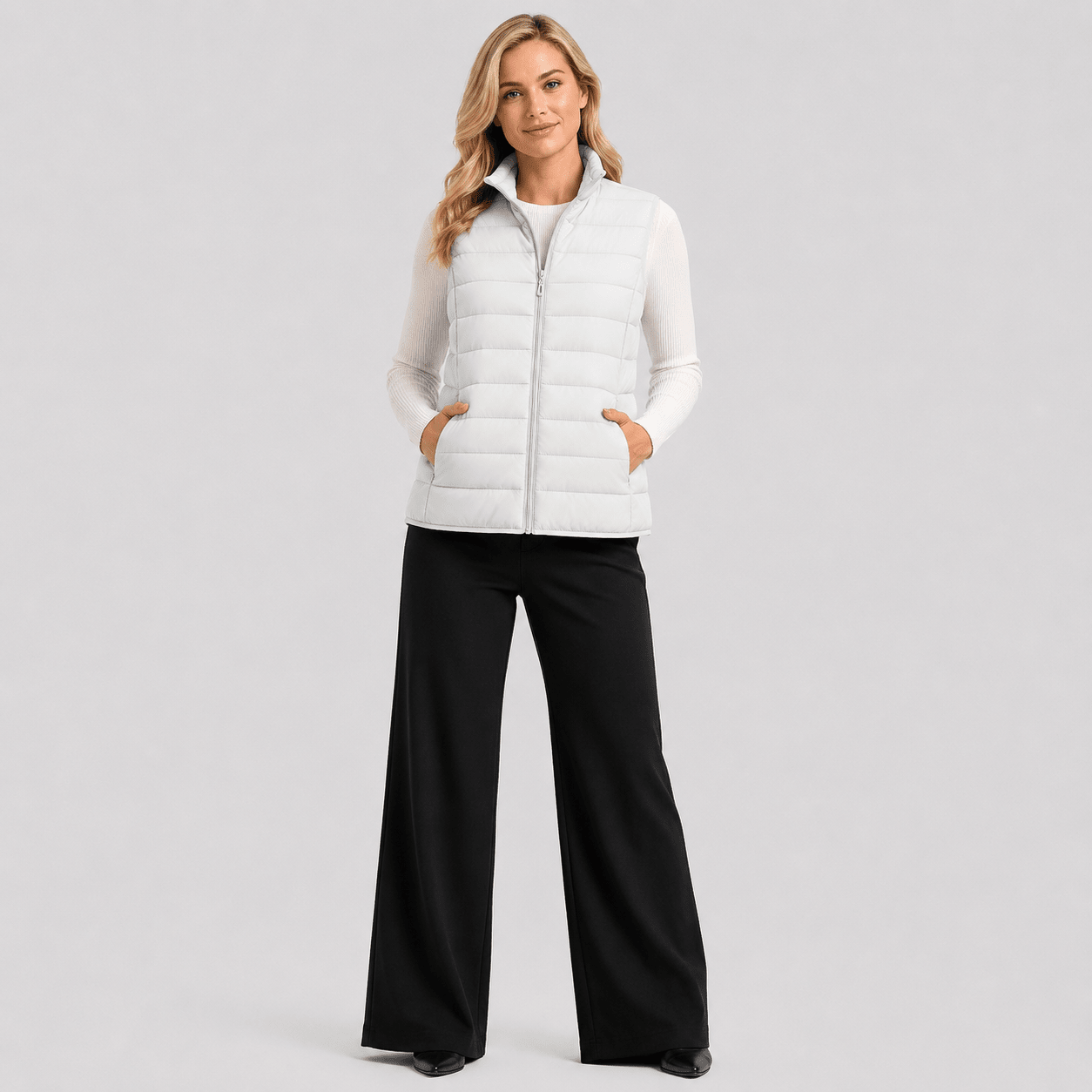 White MAGCOMSEN Women's Lightweight Puffer Vest with 4 Pockets & Stand Collar in #Color_White