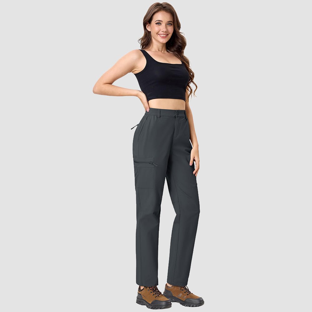 Women's Lightweight Quick-Dry Hiking Pants - Elastic Waist Travel Pants Dark Grey by MAGCOMSEN